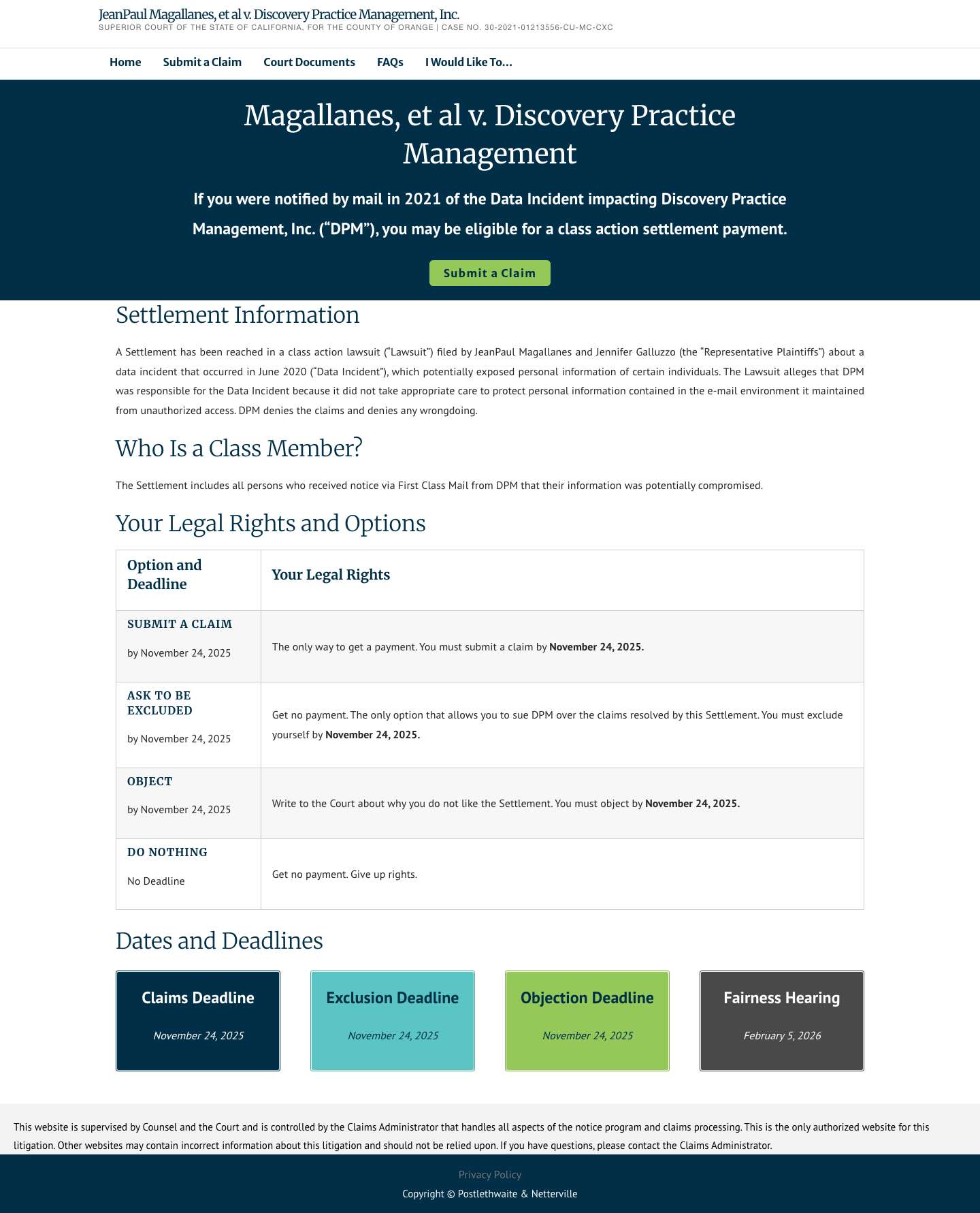 JeanPaul Magallanes, et al v. Discovery Practice Management, Inc. – SUPERIOR COURT OF THE STATE OF CALIFORNIA, FOR THE COUNTY OF ORANGE | Case No. 30-2021-01213556-CU-MC-CXC - Full Screenshot