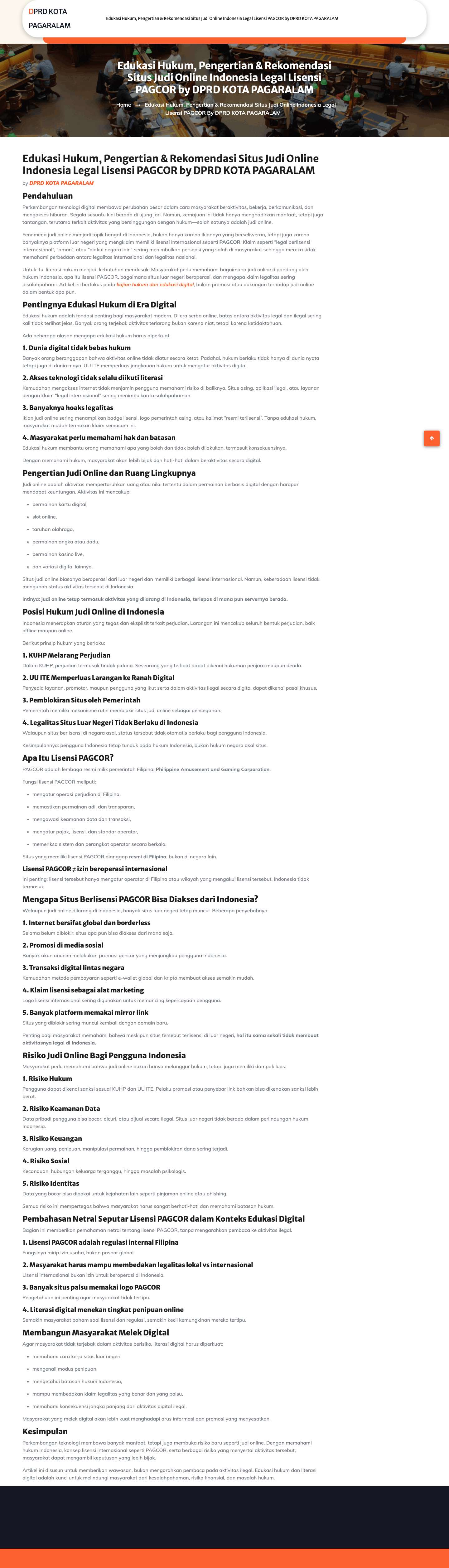 Edukasi Hukum, Pengertian & Rekomendasi Situs Judi Online Indonesia Legal Lisensi PAGCOR by DPRD KOTA PAGARALAM - DPRD KOTA PAGARALAM - Full Screenshot