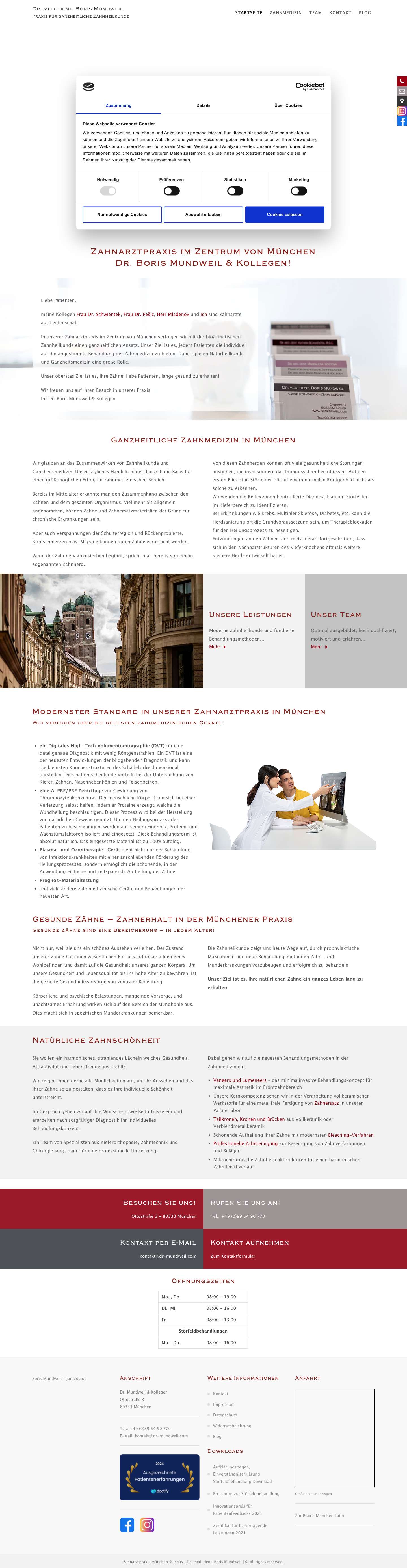 Zahnarzt München Zentrum | Zahnarztpraxis Dr. Mundweil - Full Screenshot