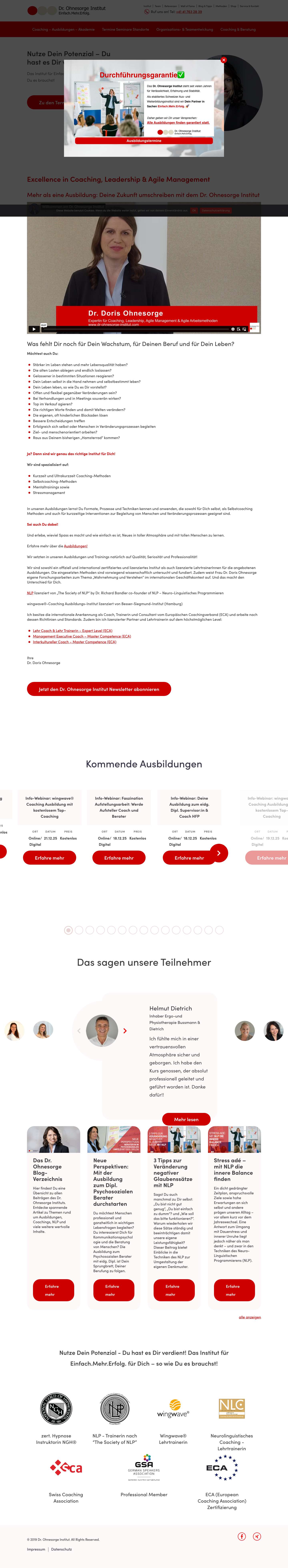 Betrieblicher Mentor & NLP Ausbildung | Dr Ohnesorge Institut - Full Screenshot