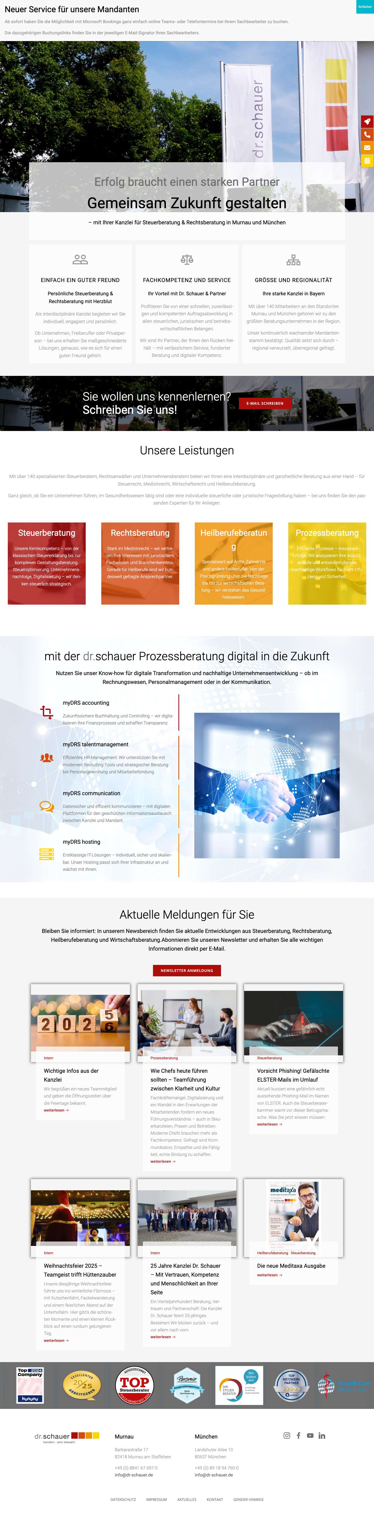 Steuerberatung & Rechtsberatung & Heilberufeberatung in Murnau & München | Kanzlei Dr. Schauer - Full Screenshot