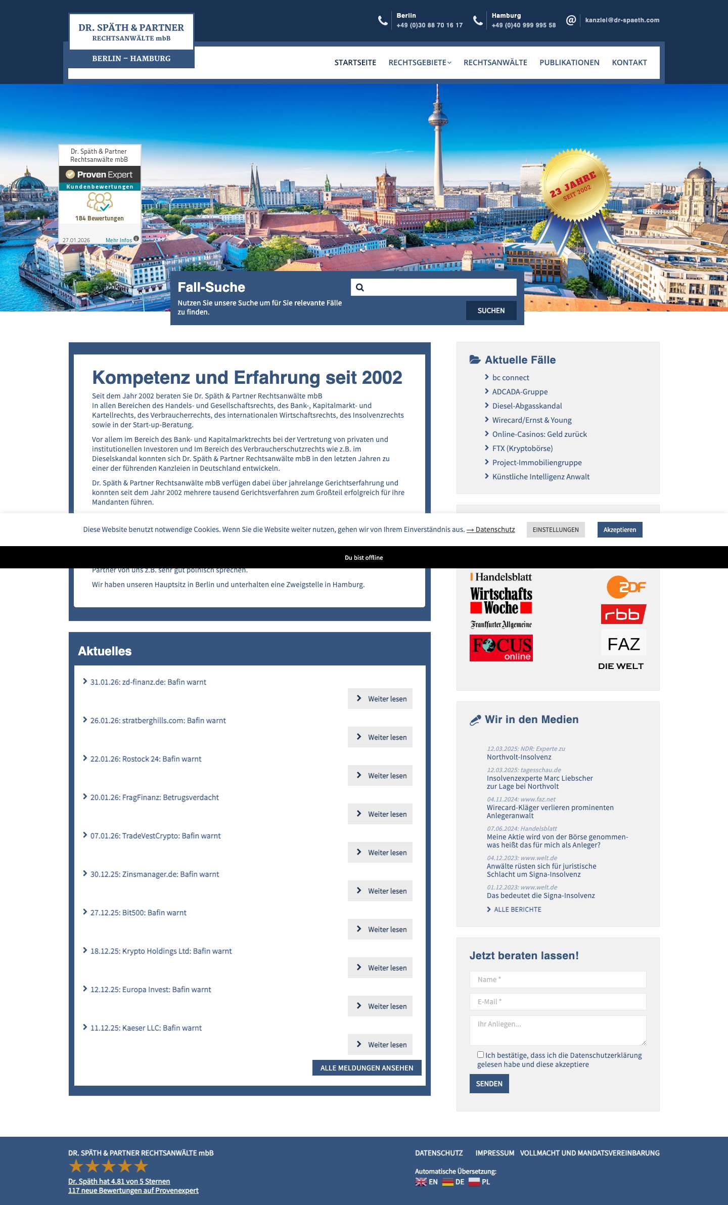 Kanzlei Dr. Späth & Partner Rechtsanwälte - Berlin & Hamburg - Full Screenshot