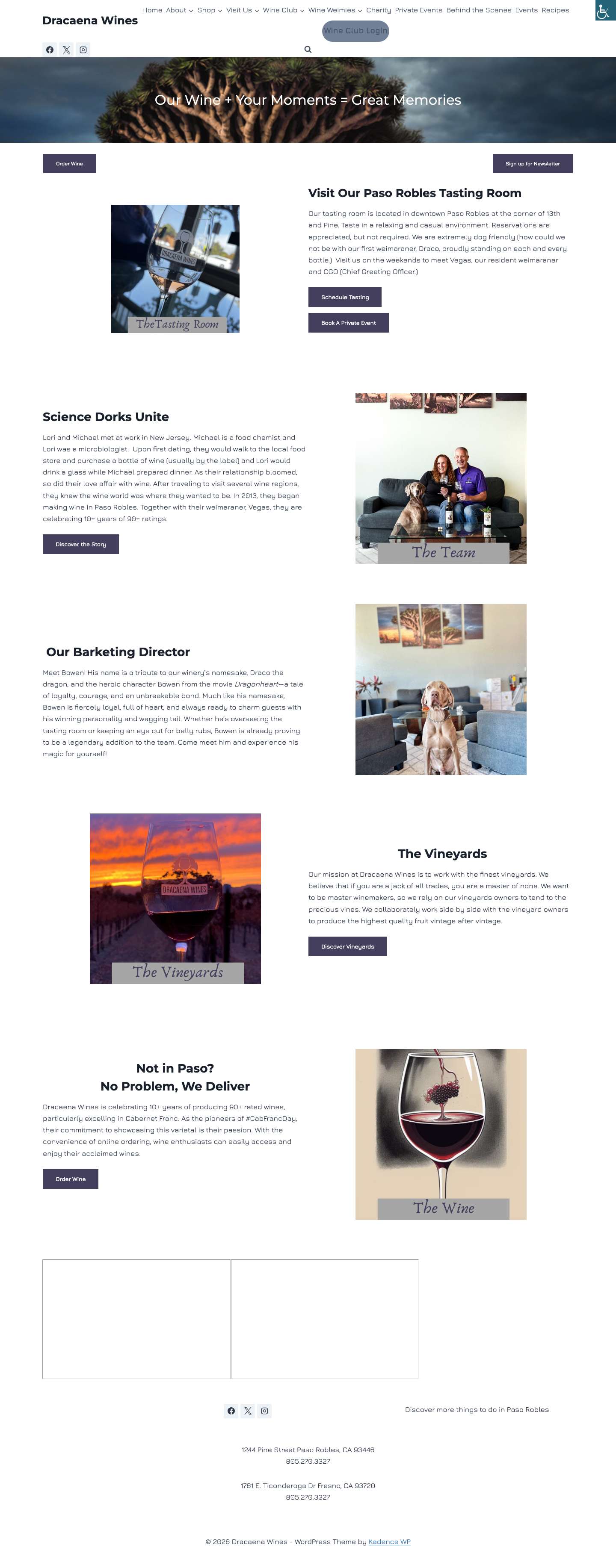 Our Wine + Your Moments = Great Memories • Dracaena Wines - Full Screenshot