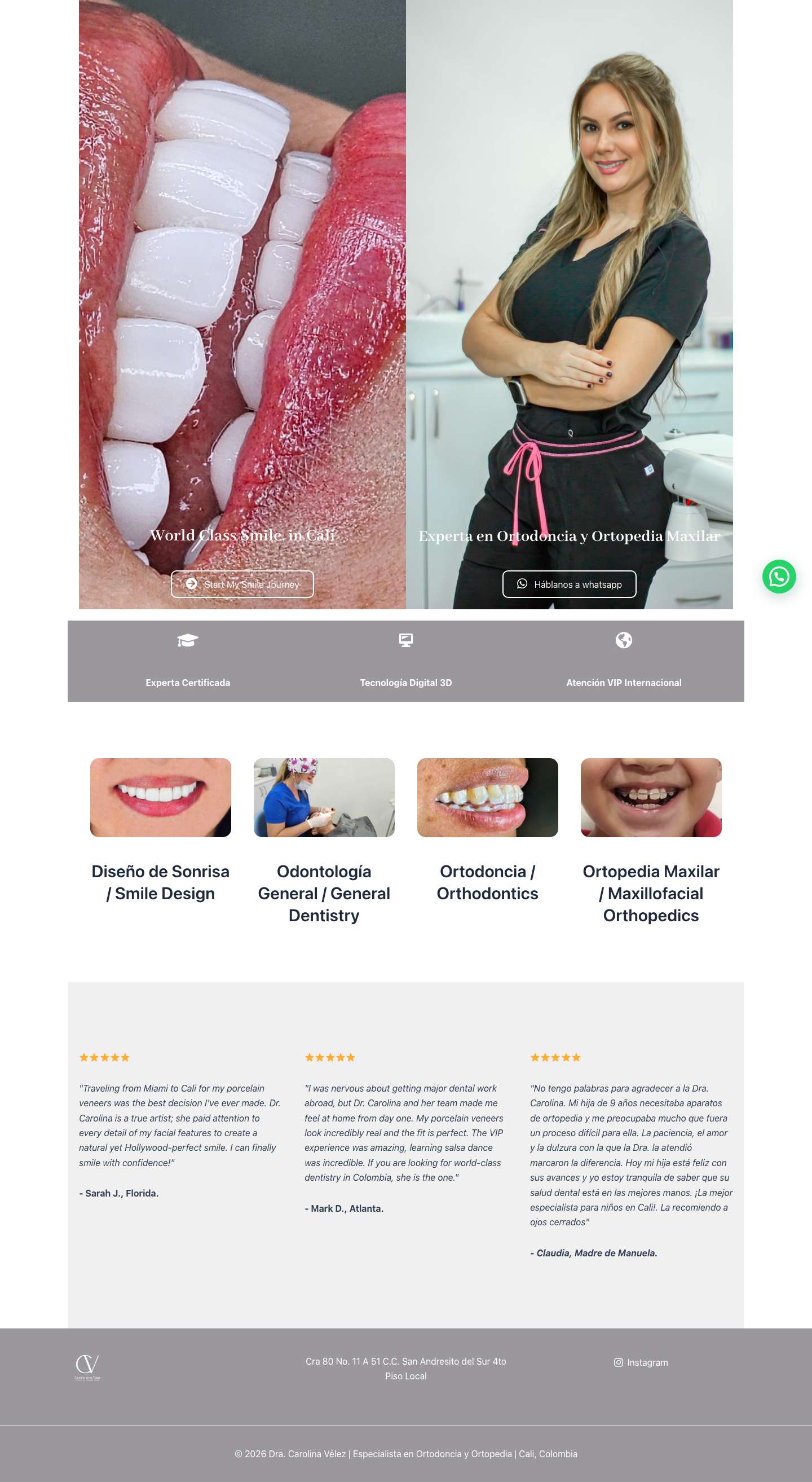 Dra Carolina Vélez – DMD – Especialista en Ortodoncia y Estética Dental en Cali - Full Screenshot