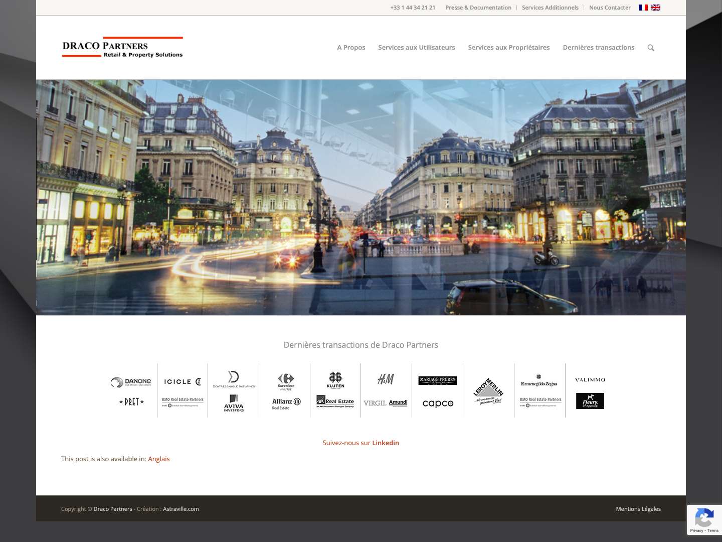 Draco Partners, Conseil et transactions immobilier commercial. - Full Screenshot
