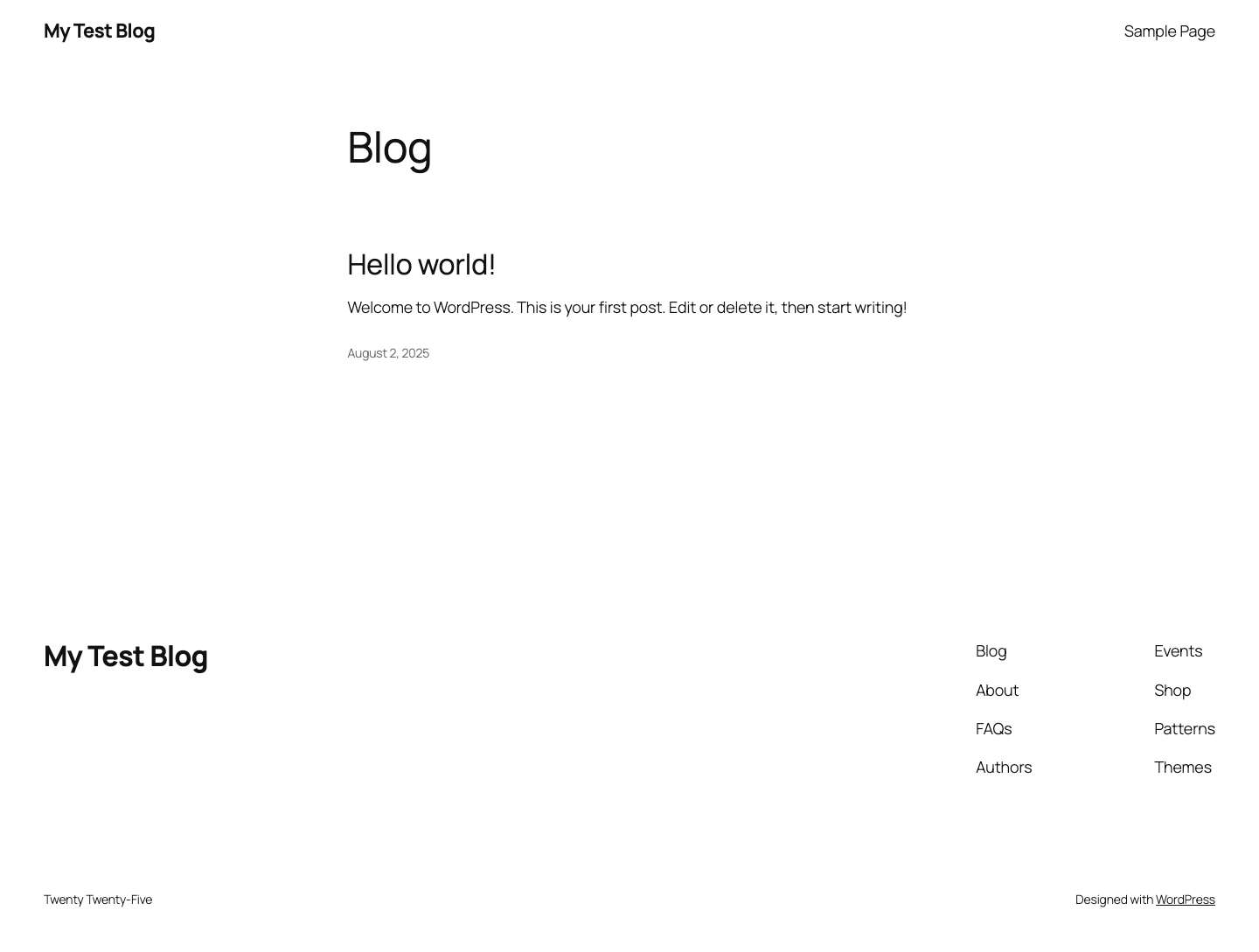 My Test Blog - Full Screenshot