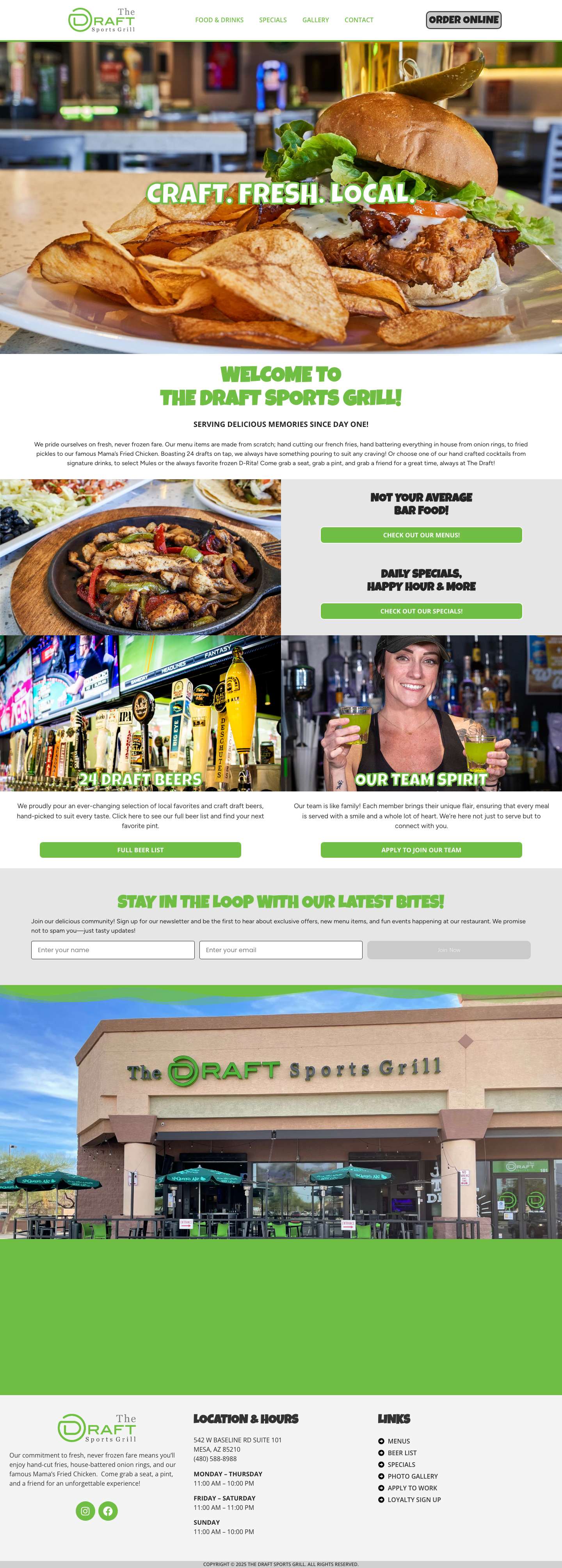 The Draft Sports Grill – Craft. Fresh. Local. - Full Screenshot