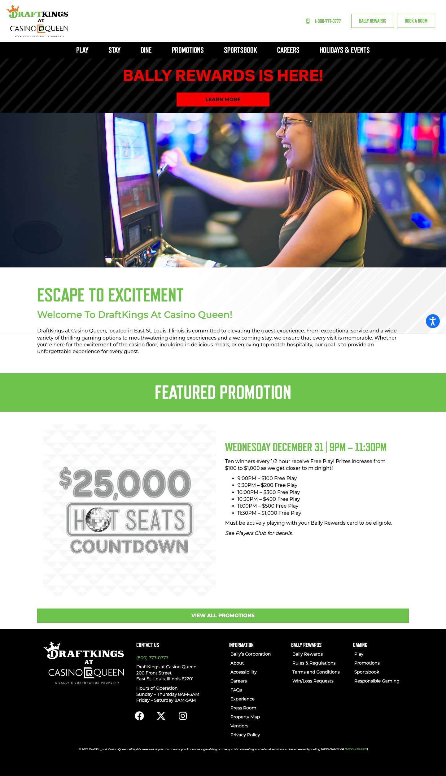 DraftKings at Casino Queen | East St. Louis, IL - Full Screenshot