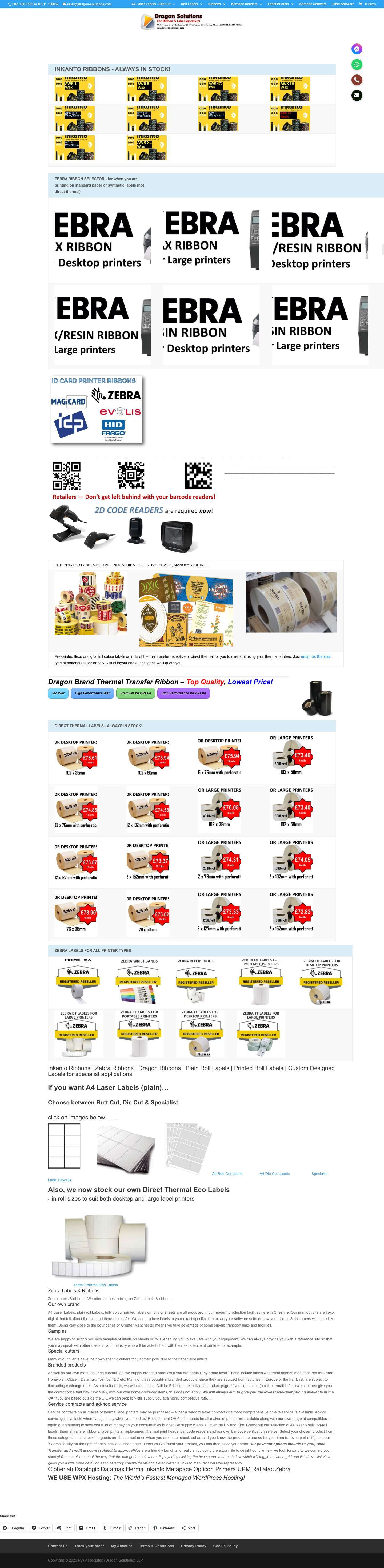 A4 Laser Labels | Zebra Labels | Zebra Ribbons | Label printers | - Full Screenshot