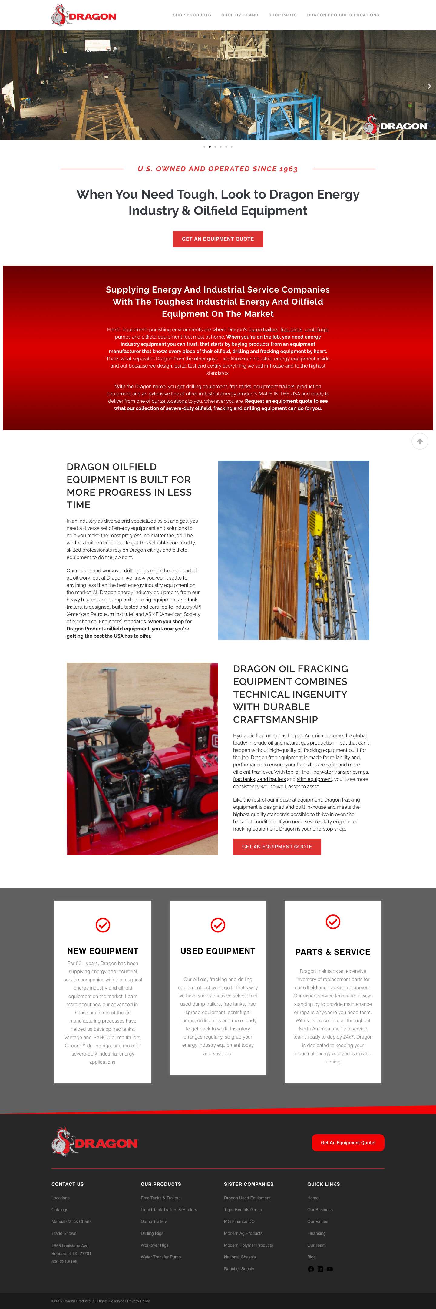 Energy Industry & Oilfield Equipment | Shop Drilling Equipment, Tanks, Trailers & More - Dragon Products - Full Screenshot