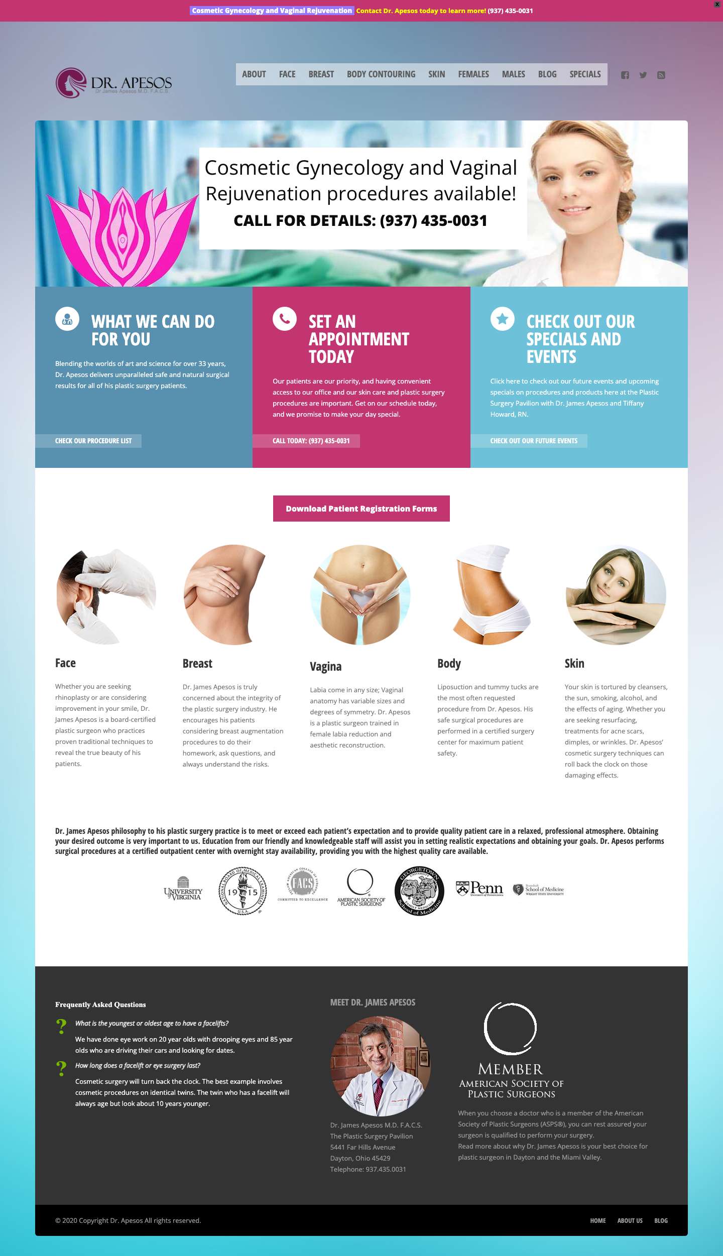 Board Certified Plastic Surgeon, Dr. James Apesos MD FACS - Full Screenshot