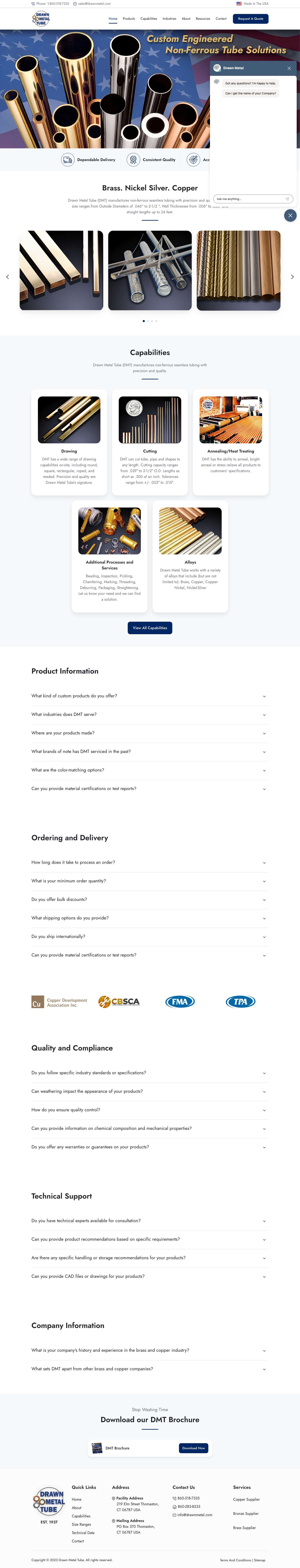 Drawn Metal Tube: Brass, Bronze, Copper Alloy & Nickel Silver Manufacturer - Full Screenshot