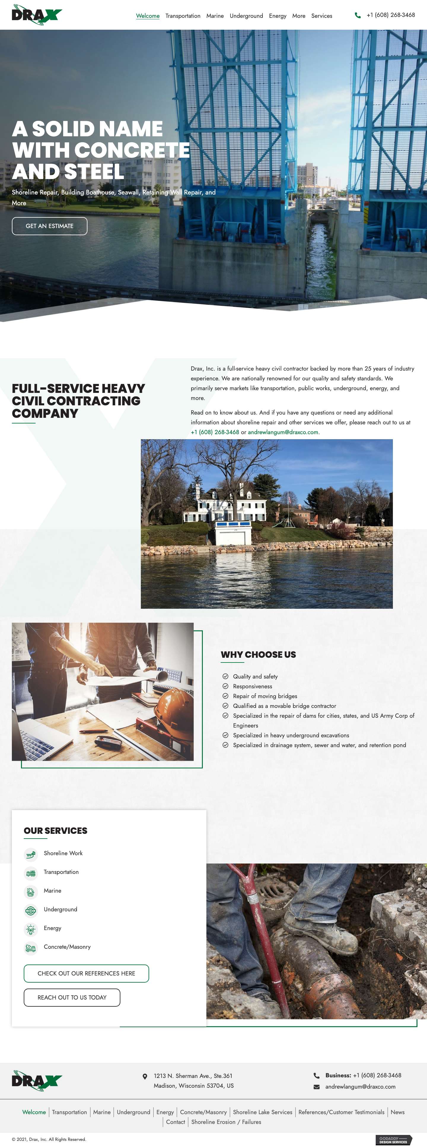 Heavy Civil Contractor in Madison, WI | Drax, Inc. - Full Screenshot
