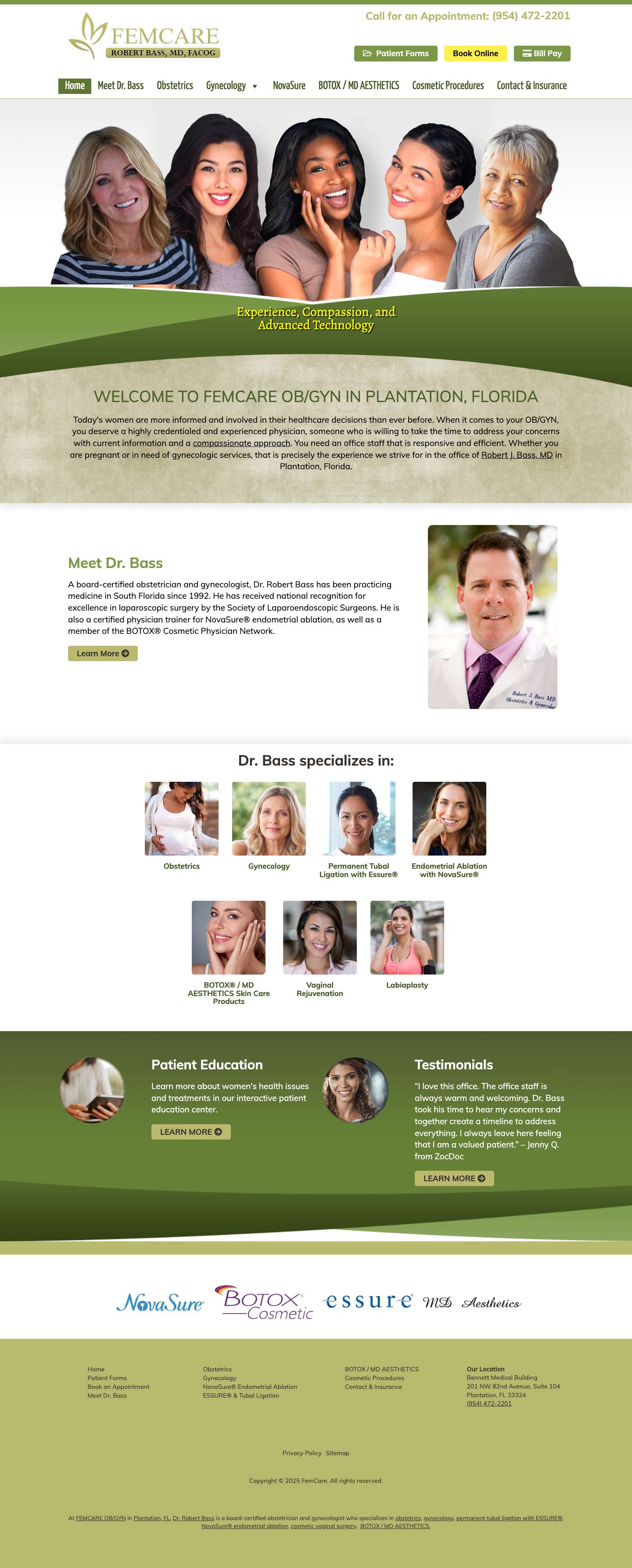 FemCare Ob/Gyn in Plantation, FL | Dr. Robert Bass - Full Screenshot