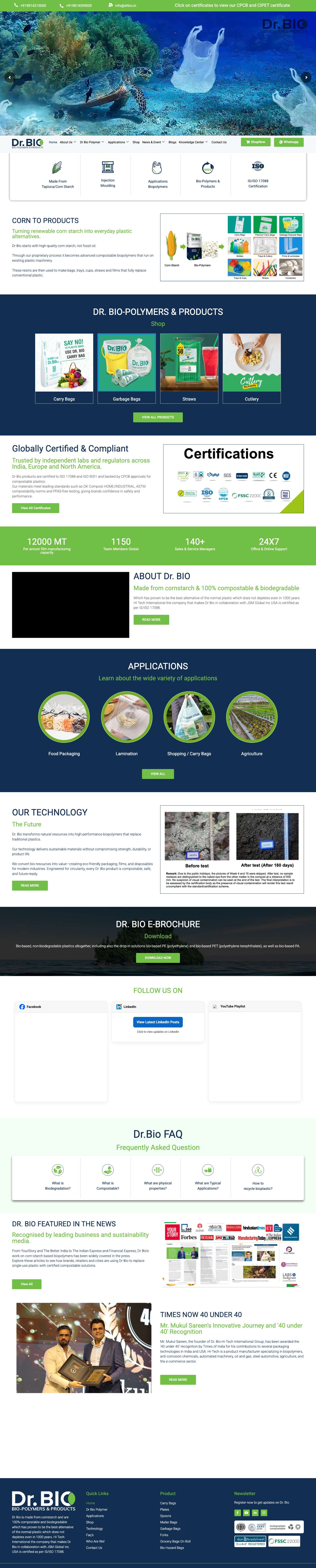 Dr Bio Polymers| Ecofriendly Compostable Bags | Sustainable choice for plastics - Full Screenshot