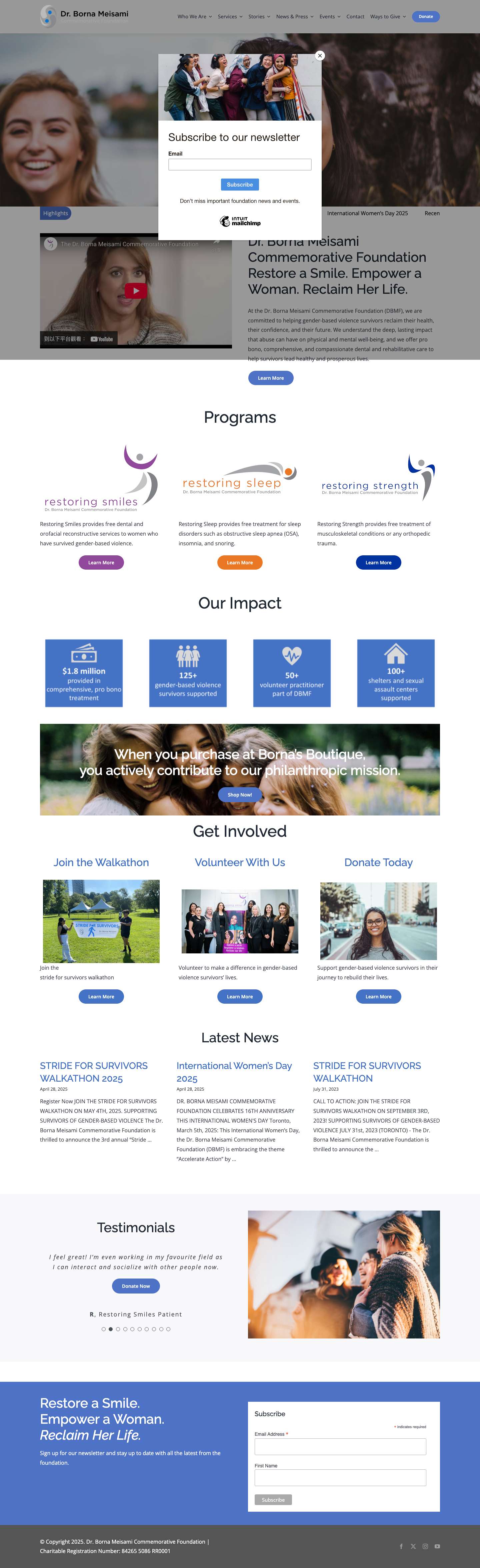Dr. Borna Meisami Commemorative Foundation – Restore a Smile. Empower a Woman. Reclaim Her Life. - Full Screenshot