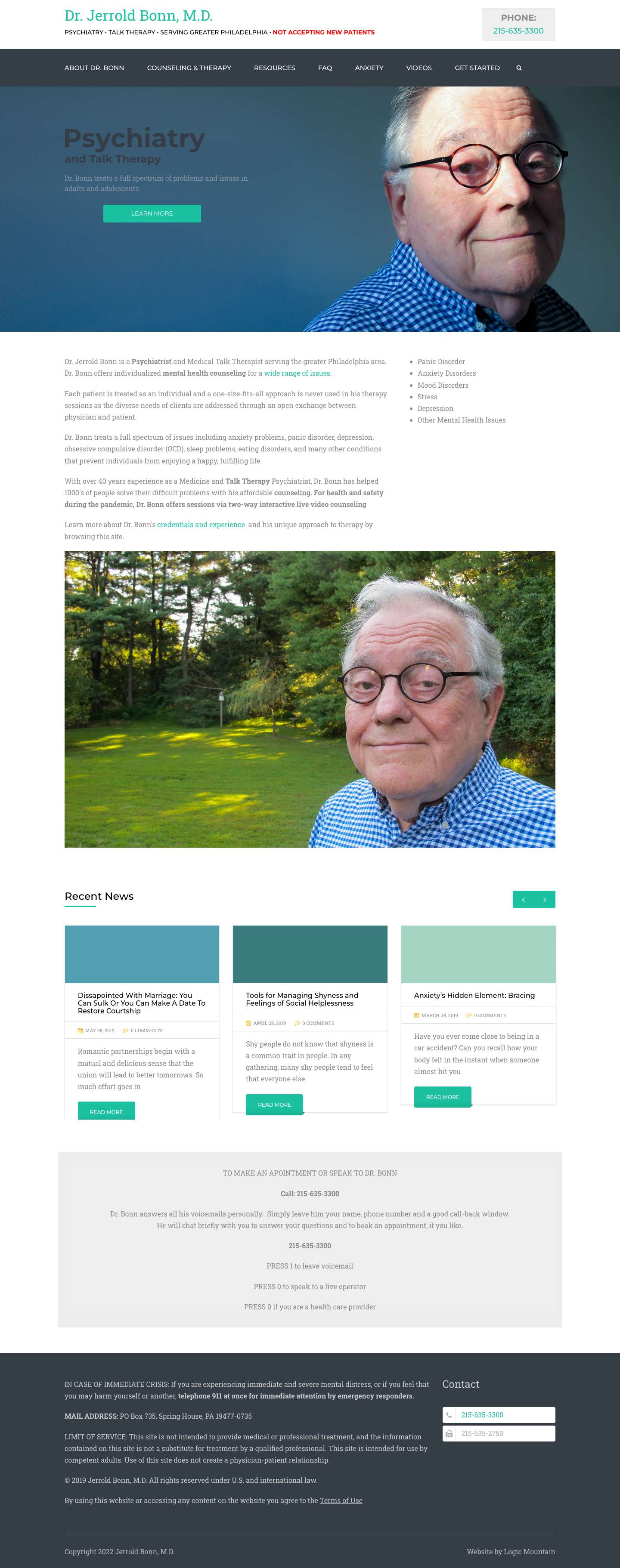 Home - Philadelphia Psychiatrist Dr. Jerrold Bonn, M.D. Philadelphia Psychiatrist Dr. Jerrold Bonn | Medical Talk Therapy Counseling - Full Screenshot