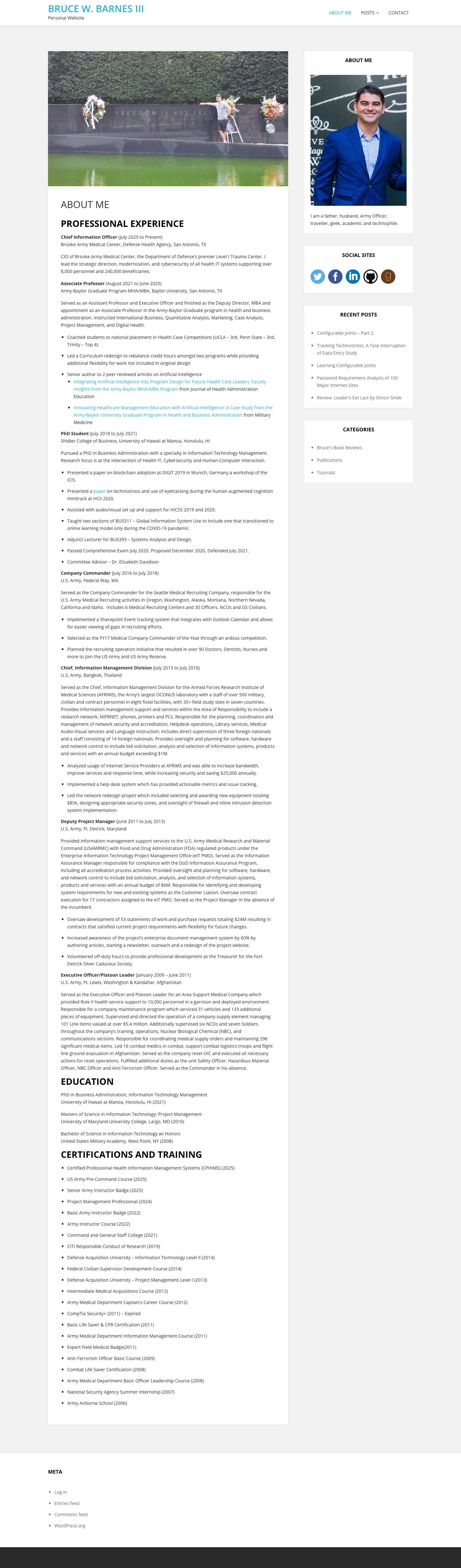 Bruce W. Barnes III – Personal Website - Full Screenshot