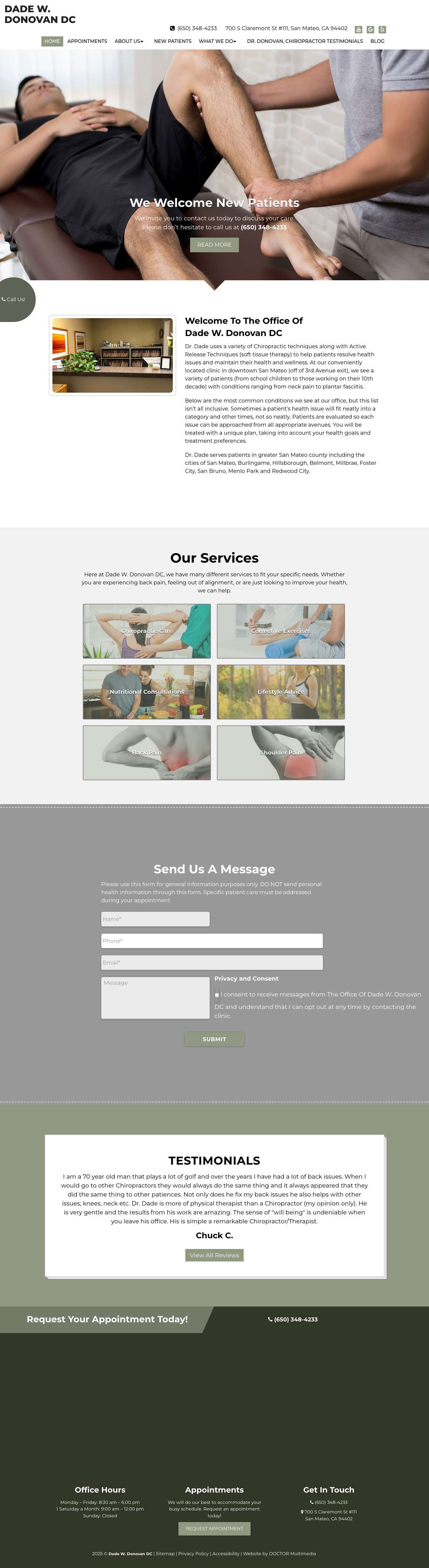 Chiropractic, Active Release and Therapeutic exercise in San Mateo, CA | Dade W. Donovan DC - Full Screenshot