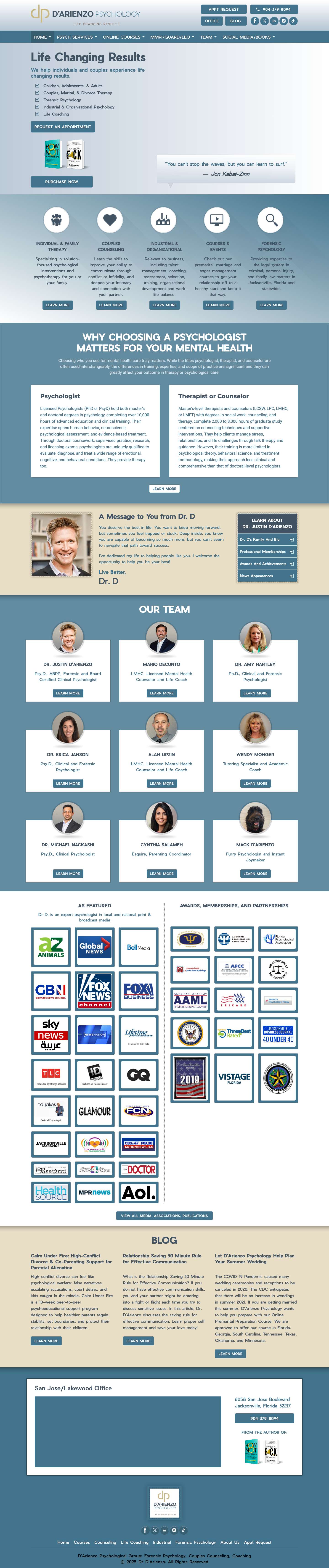 Jackonville Psychologist, Therapists, Counselors - D'Arienzo Psychology: Marriage Counseling, Couples Therapy, Business & Forensic Psychology - Full Screenshot