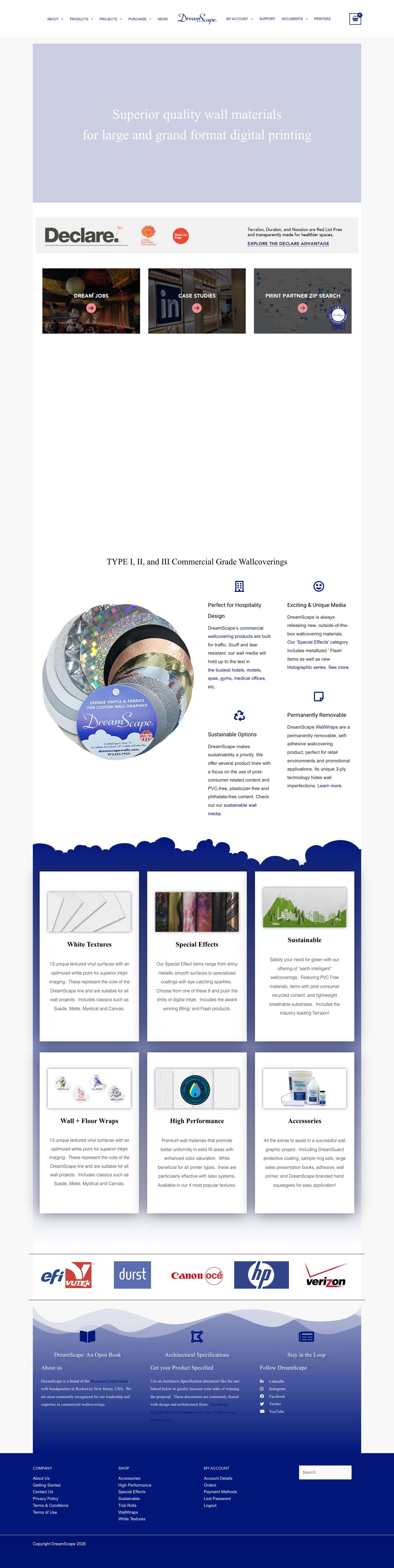 DreamScape Digital Wallcoverings – Unique Vinyls, Fabrics and Materials for Digital Wall Graphic Printing - Full Screenshot