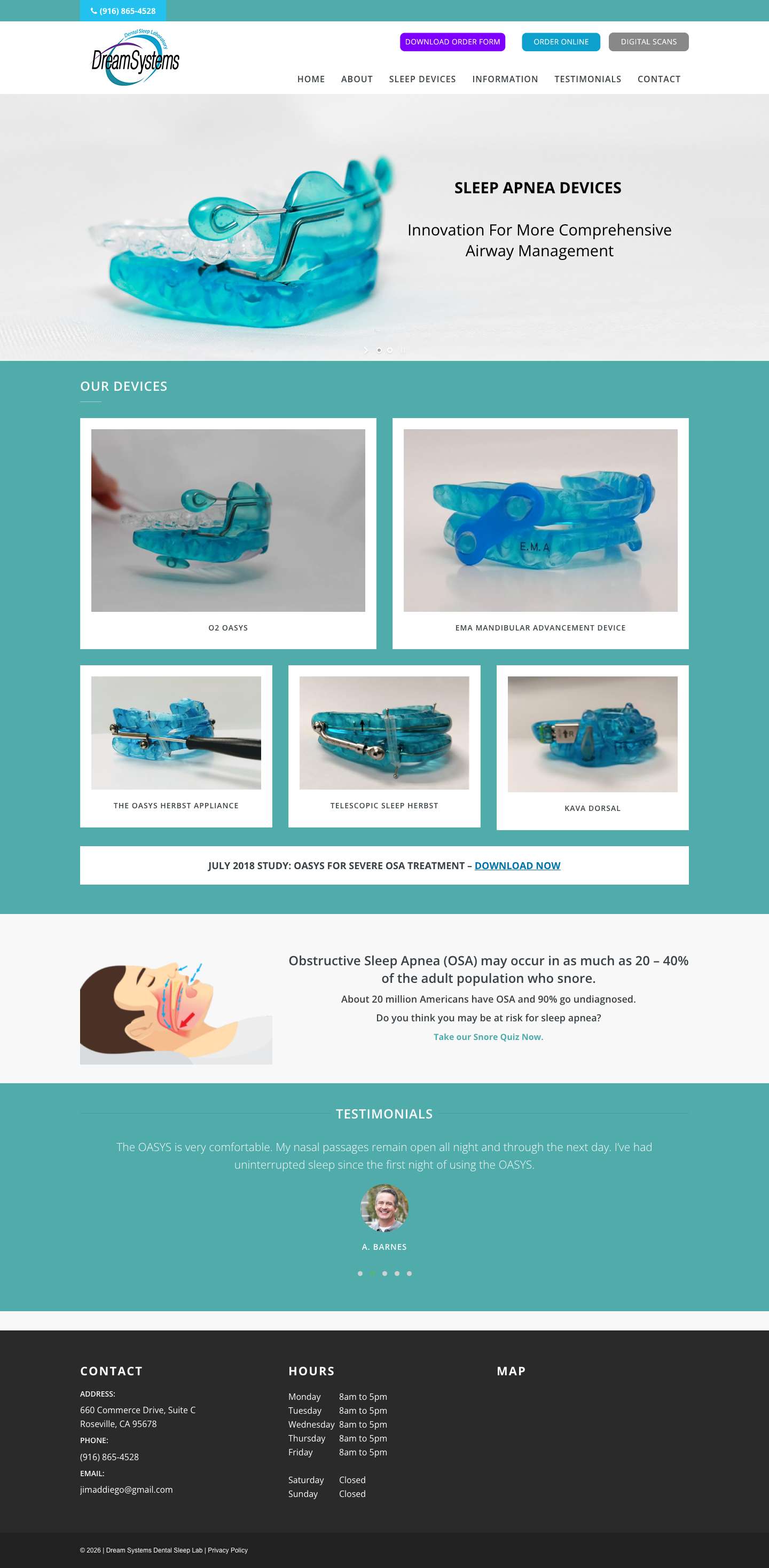 Dream Systems Dental Lab | Sleep Apnea Devices | Roseville, CA - Full Screenshot