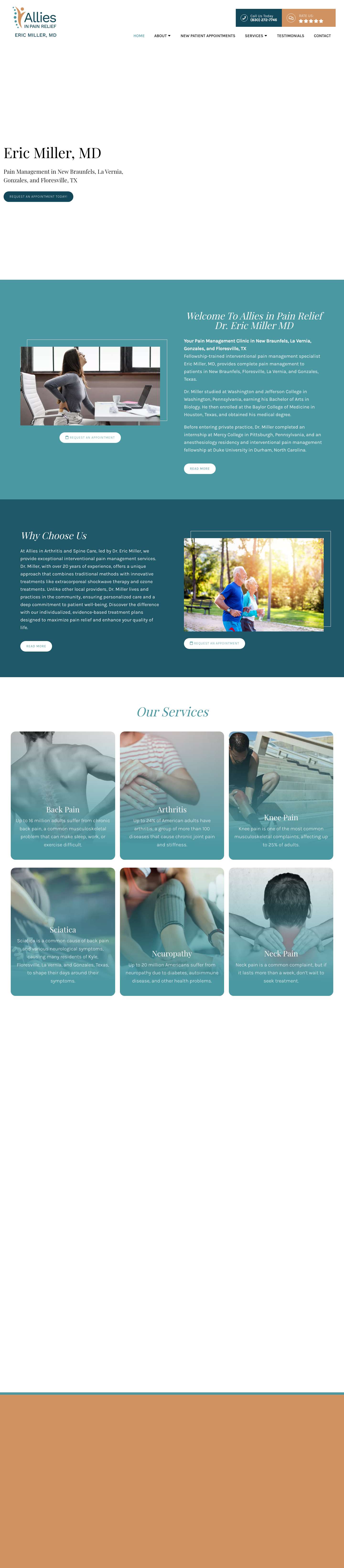 Pain Management in New Braunfels, La Vernia, Gonzales, and Floresville, TX | Allies in Pain Relief Dr. Eric Miller MD - Full Screenshot