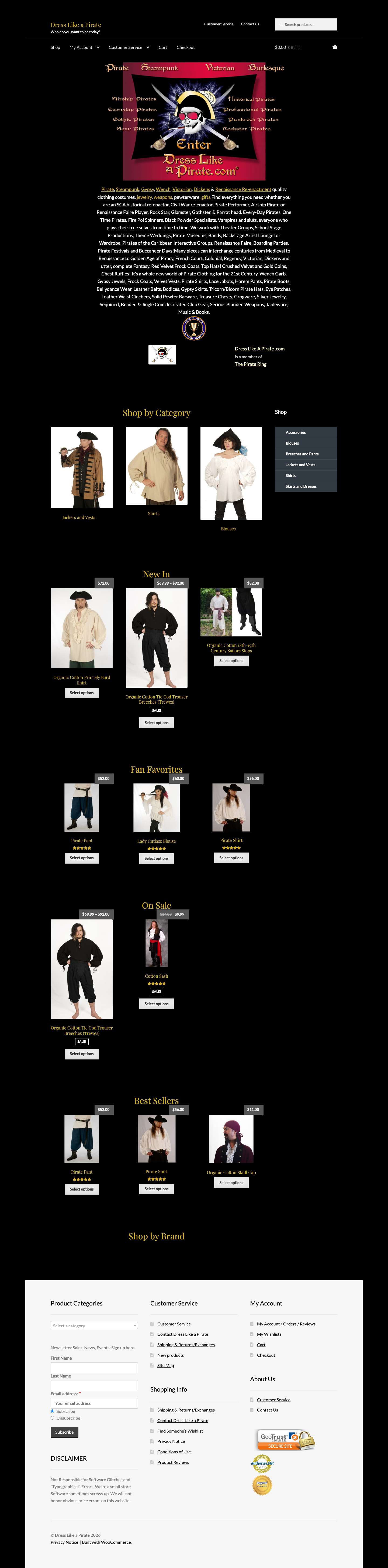 Dress Like a Pirate | Pirate & Renaissance Garb, Gear & Gifts - Full Screenshot