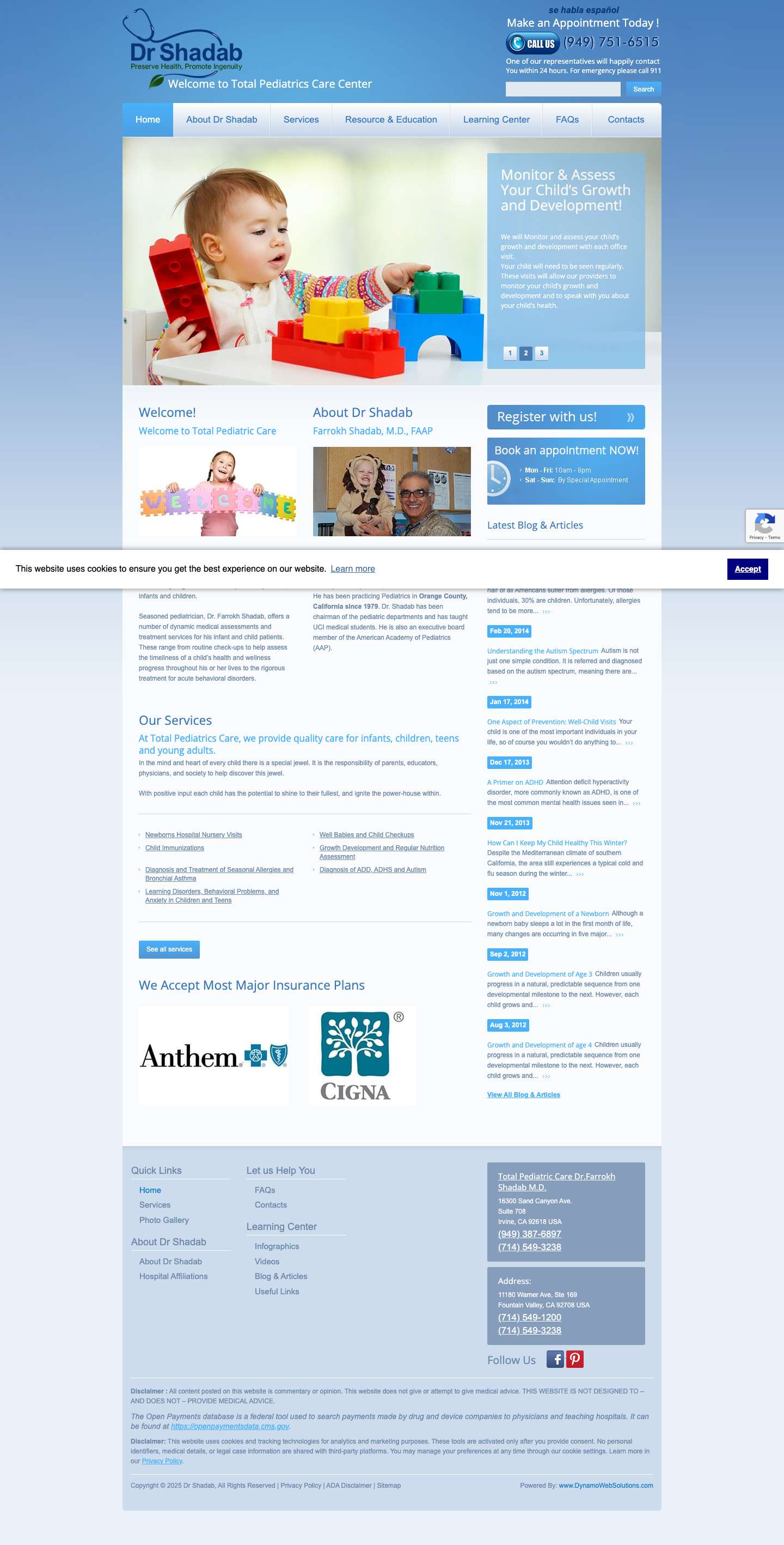 Dr Farrokh Shadab | Welcome to Total Pediatrics Care Center - Full Screenshot