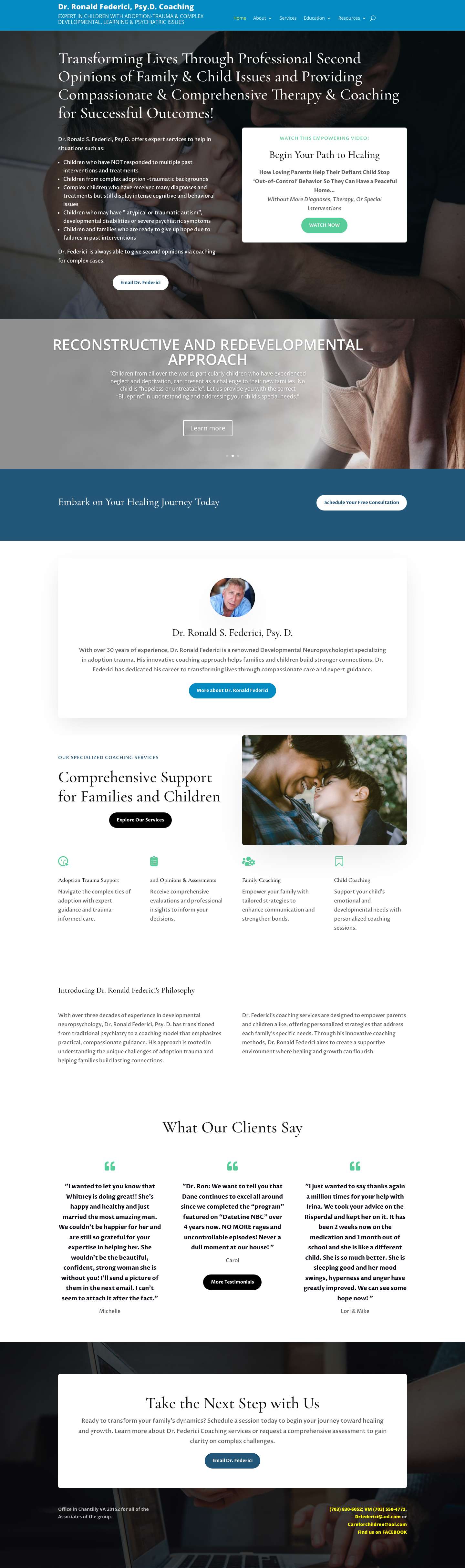 Child Psychologist | Care for Children International - Dr. Ronald Federici, Psy.D., Adoption Trauma Coaching - Full Screenshot