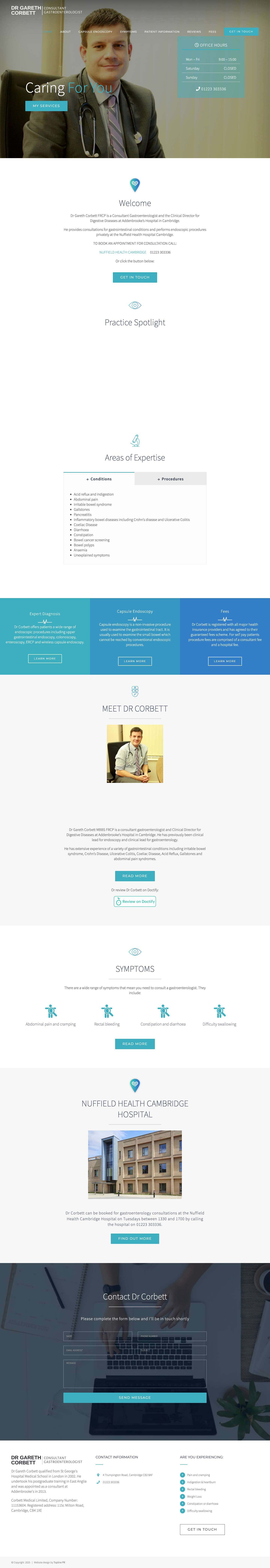 Dr Gareth Corbett - consultant gastroenterologist in Cambridge - Full Screenshot