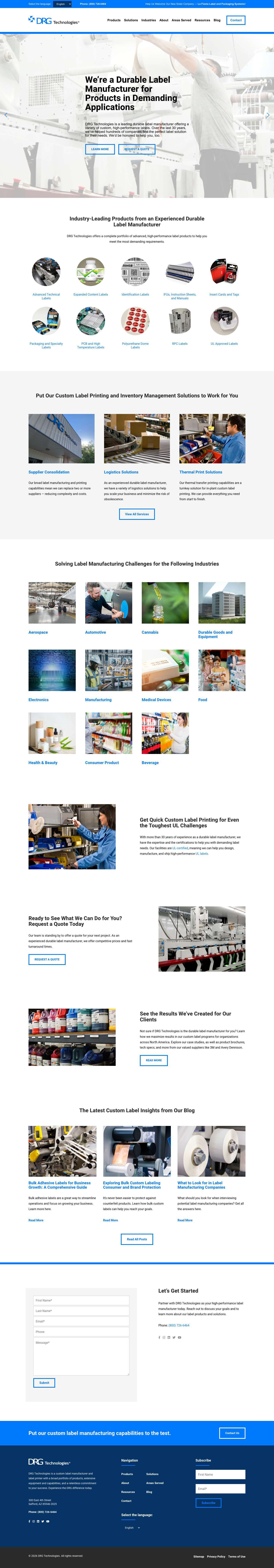 Custom Tag & Label Solutions Printer in North America | DRG Technologies - Full Screenshot