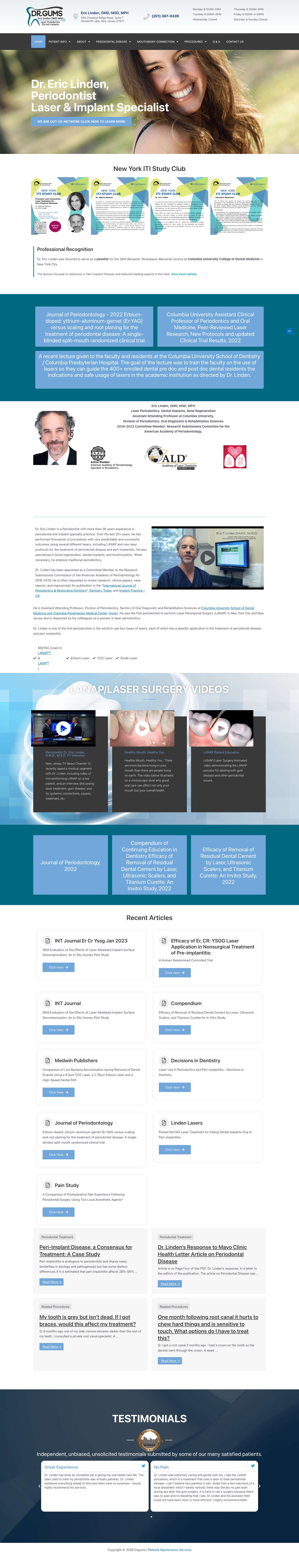 Dr. Eric Linden | Periodondist & Laser Specialist, New Jersey - Full Screenshot