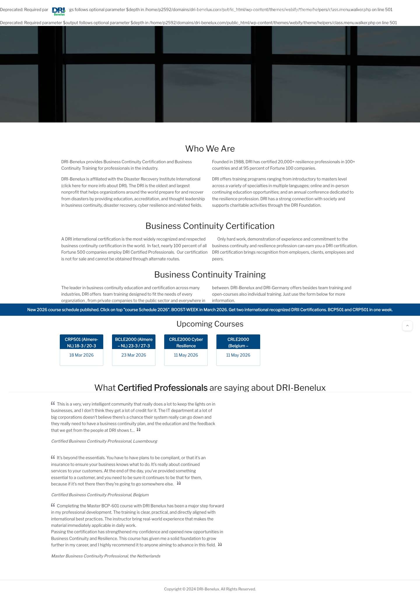 Business Continuity Certification - Disaster Recovery Institute | Benelux - Full Screenshot