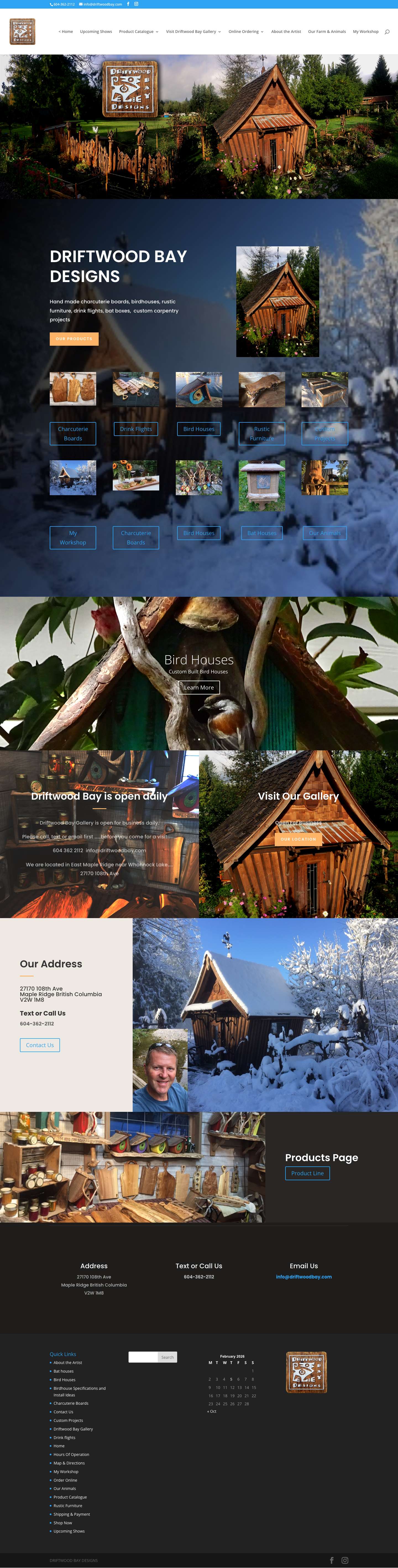 DRIFTWOOD BAY DESIGNS | Driftwood Bird House, Charcuterie Boards, Drink Flightss and Custom Driftwood Furniture - Full Screenshot