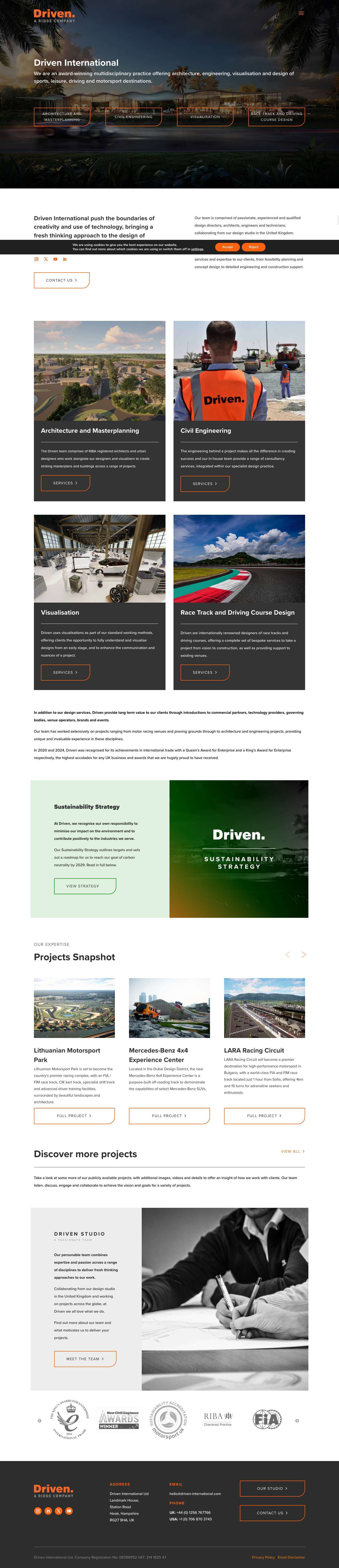 Driven International | Sports venue designers, architects, engineers - Full Screenshot