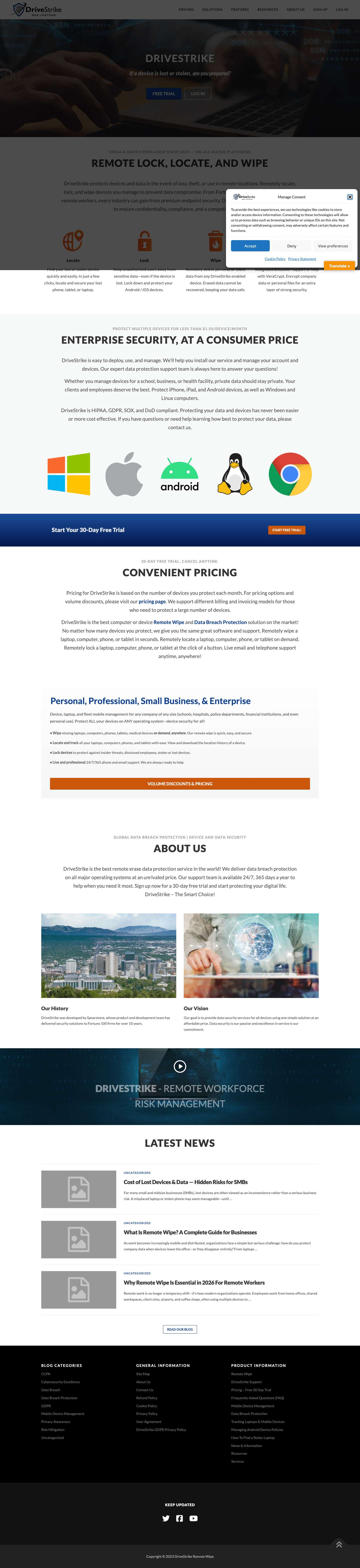 Remote Wipe | Data Breach Protection | DriveStrike - Full Screenshot