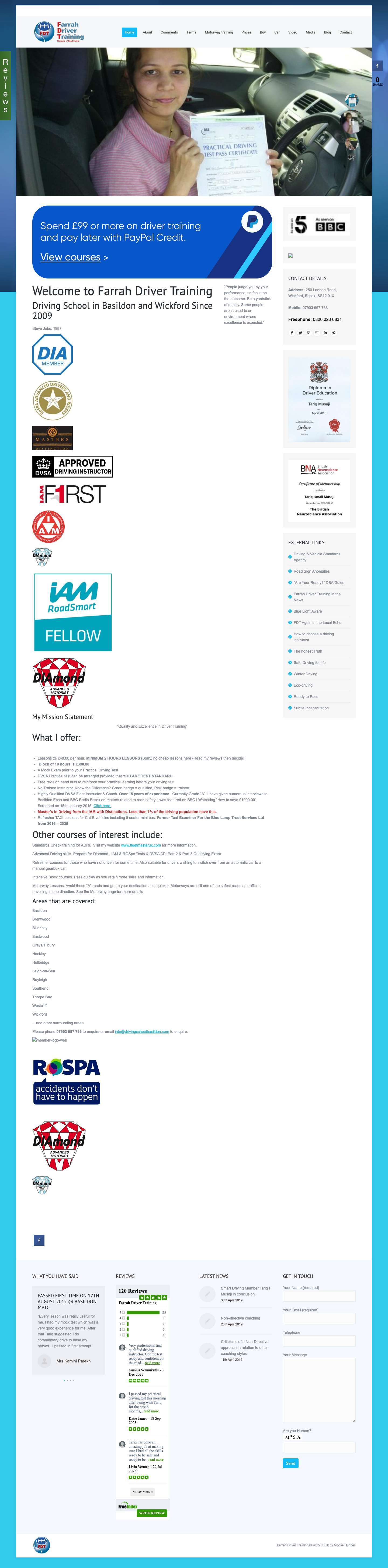 Farrah Driver Training | Experienced Quality DVSA ADI Driving Instructor in Essex - Full Screenshot