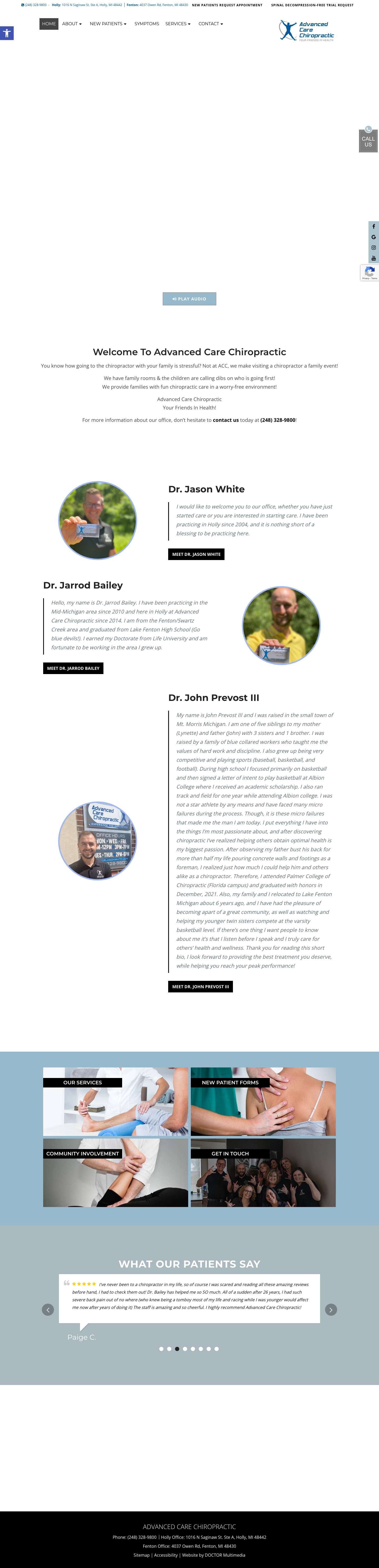 Chiropractor in Holly, MI | Advanced Care ChiropracticAccessibility ToolsIncrease TextDecrease TextGrayscaleHigh ContrastNegative ContrastLight BackgroundLinks UnderlineReadable FontReset - Full Screenshot