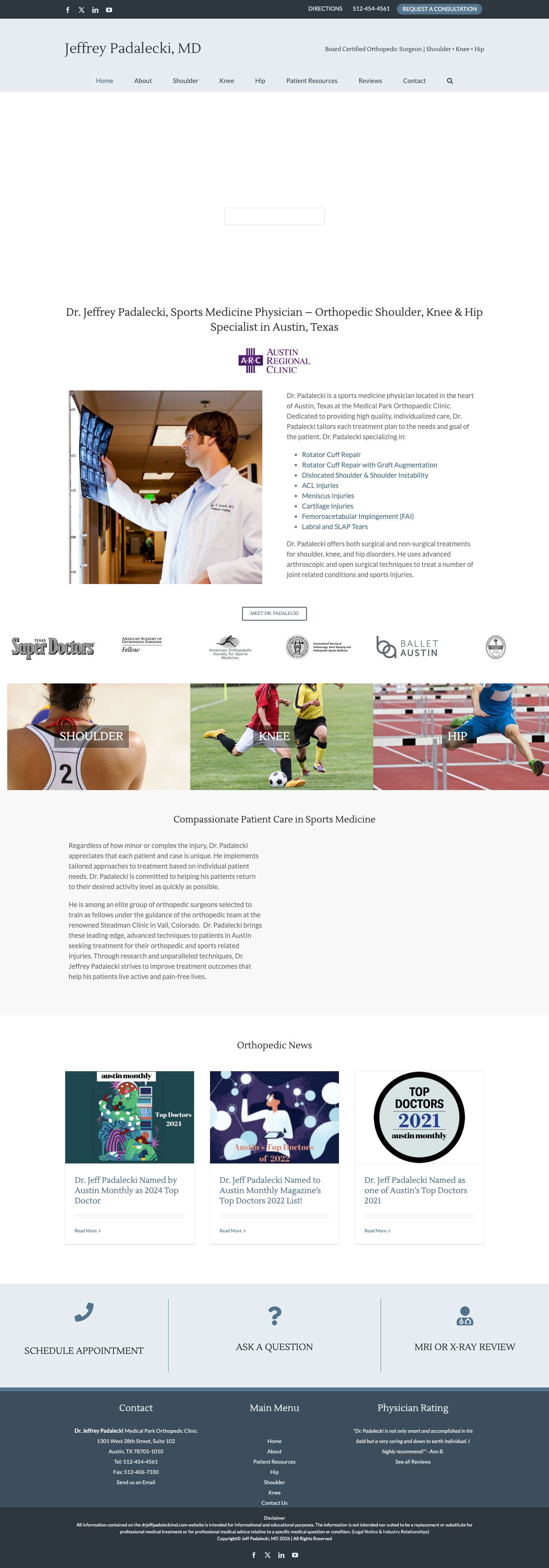 Jeffrey Padalecki MD | Orthopedic Shoulder Knee Hip Specialist | Austin TX - Full Screenshot