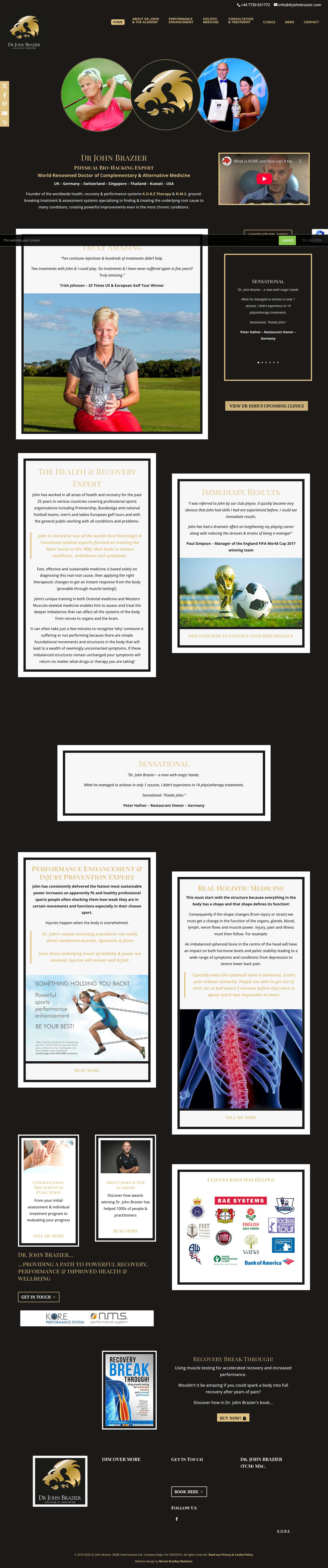 Dr John Brazier | World-Renowned Dr of Complementary & Alternative Medicine | Recovery & Sports Performance Enhancement - Full Screenshot