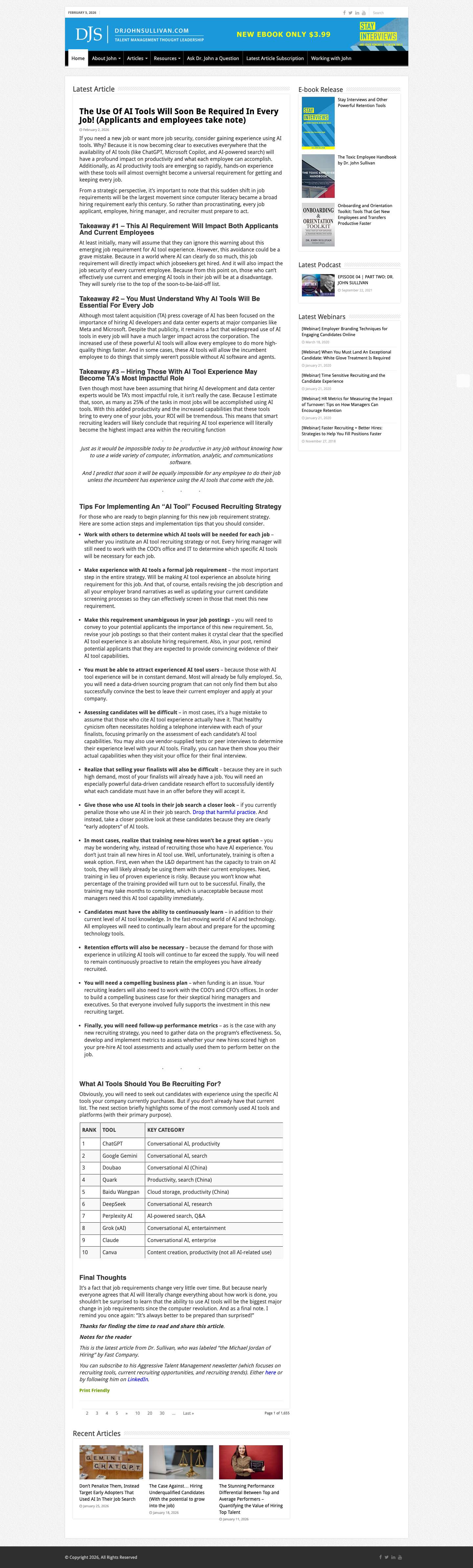 Dr John Sullivan -Talent Management Thought LeadershipDr. John Sullivan | Expert on Talent Management in the Workplace - Full Screenshot
