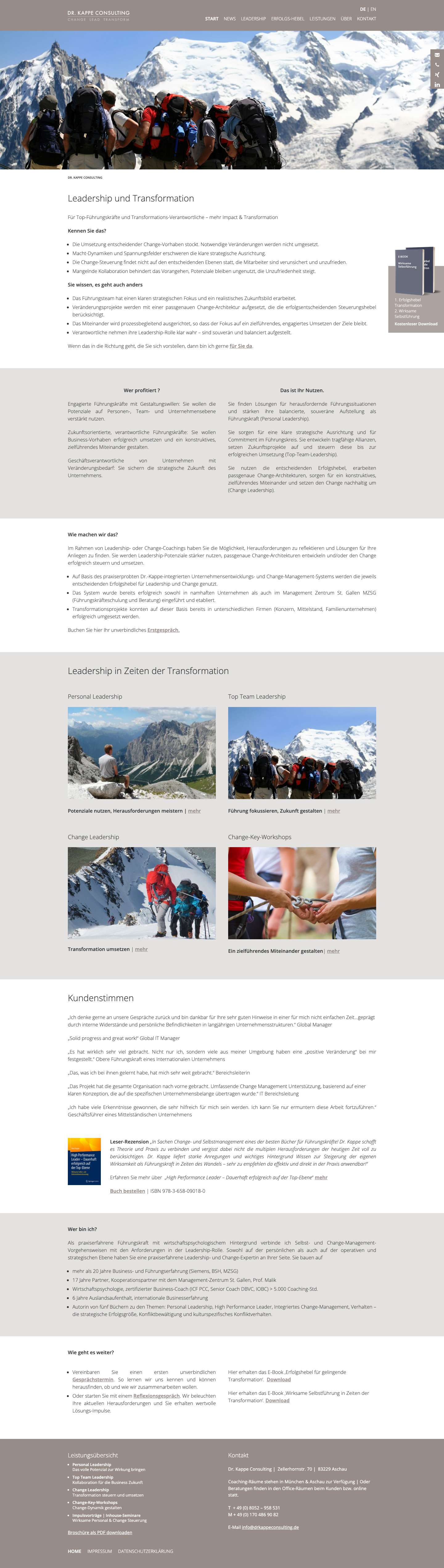 Leadership Potenziale nutzen, Transformation umsetzen - Dr. Kappe Consulting - Full Screenshot