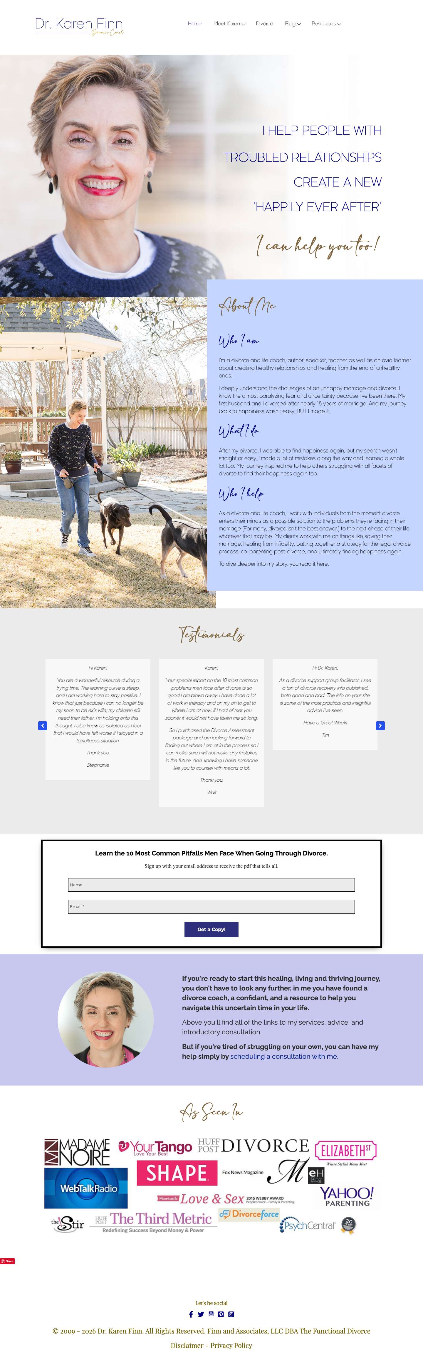 Divorce and Life Coach | Dr. Karen Finn | 817-993-0561 - Full Screenshot