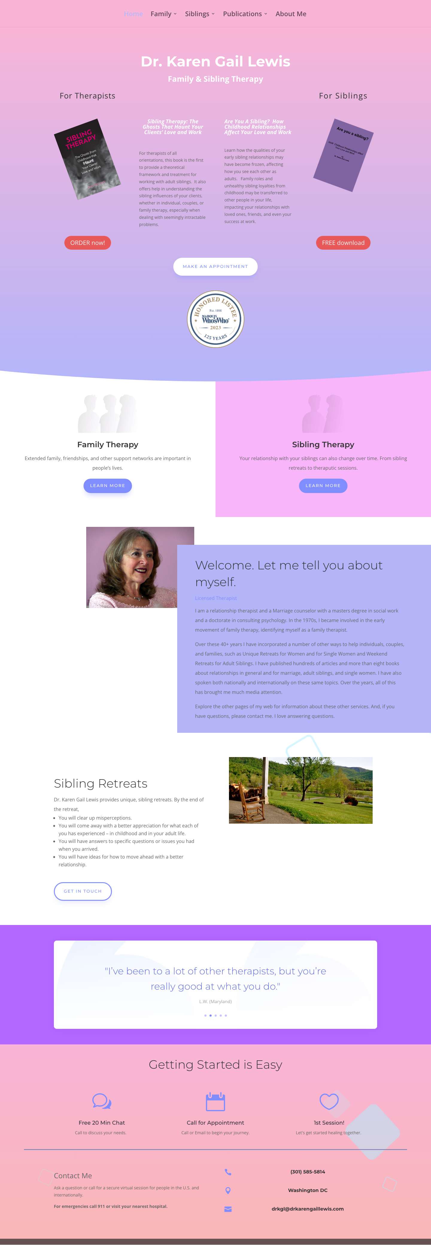 Family & Sibling Therapy | Dr. Karen Gail Lewis - Full Screenshot