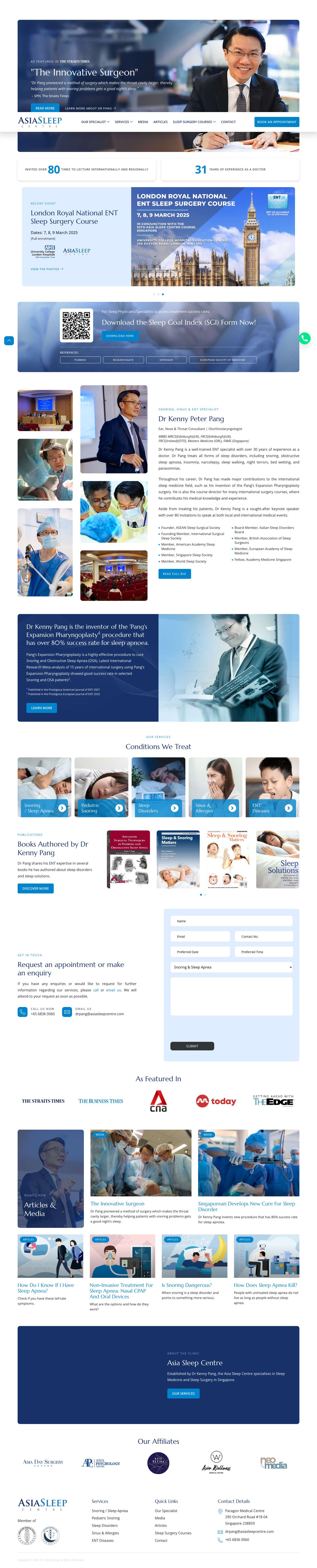 ENT Snoring Specialist Singapore - Dr Kenny Pang | ENT Clinic, Asia Sleep Centre - Full Screenshot