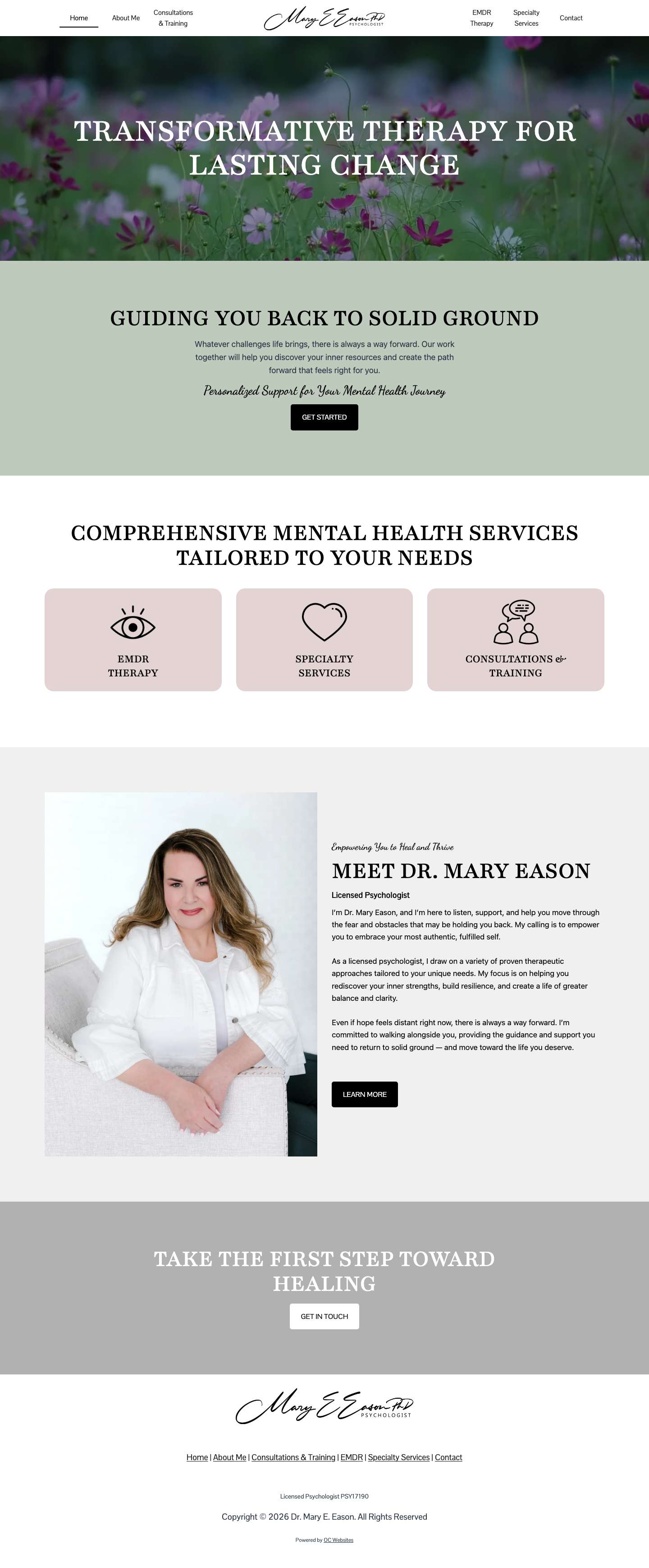 Dr. Mary E. Eason - Psychological Services, EMDR & ConsultingToggle Menu - Full Screenshot