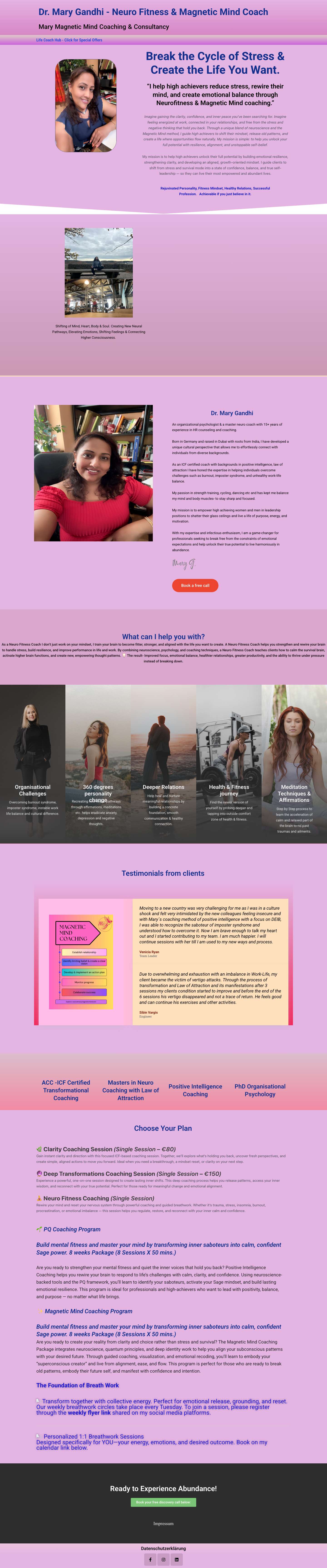 Dr. Mary Gandhi – NeuroFitness, Magnetic Mind & Life Coaching - Full Screenshot