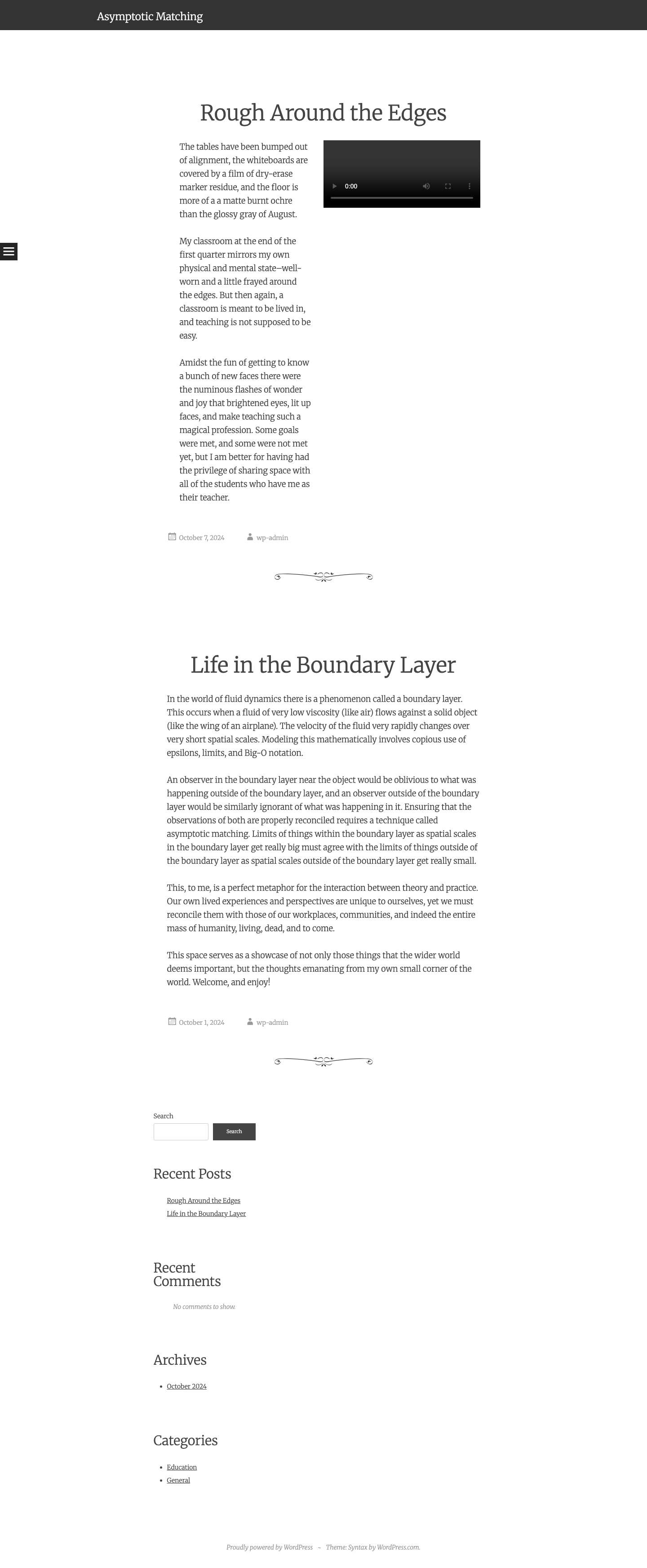 Asymptotic Matching | Theory and practice. Mostly practice. - Full Screenshot