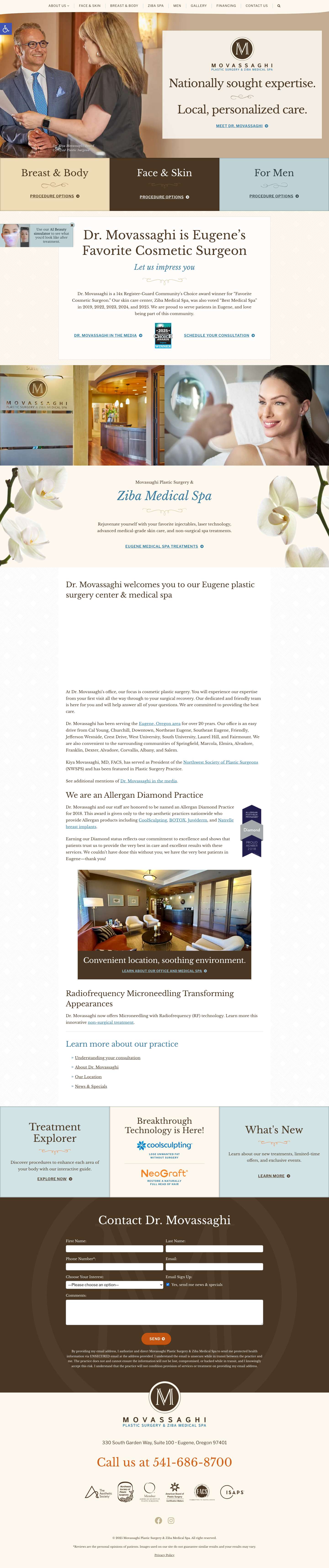 Dr. Movassaghi - Eugene Plastic SurgeryAccessibility ToolsIncrease TextDecrease Text - Full Screenshot